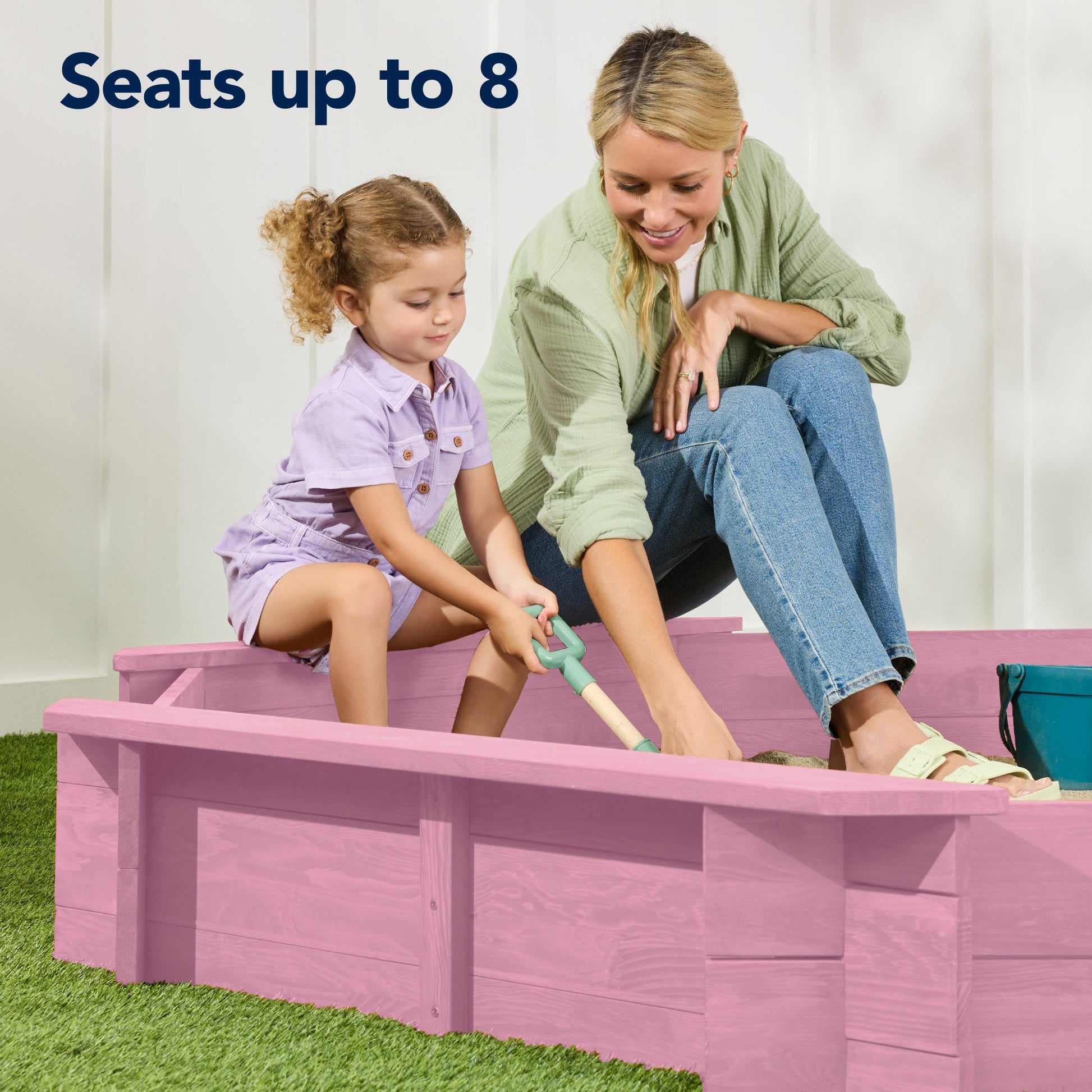 Kid's Wooden Octagonal Sandbox w/ Sand Cover, 4 Reinforced Benches, 8 Seats