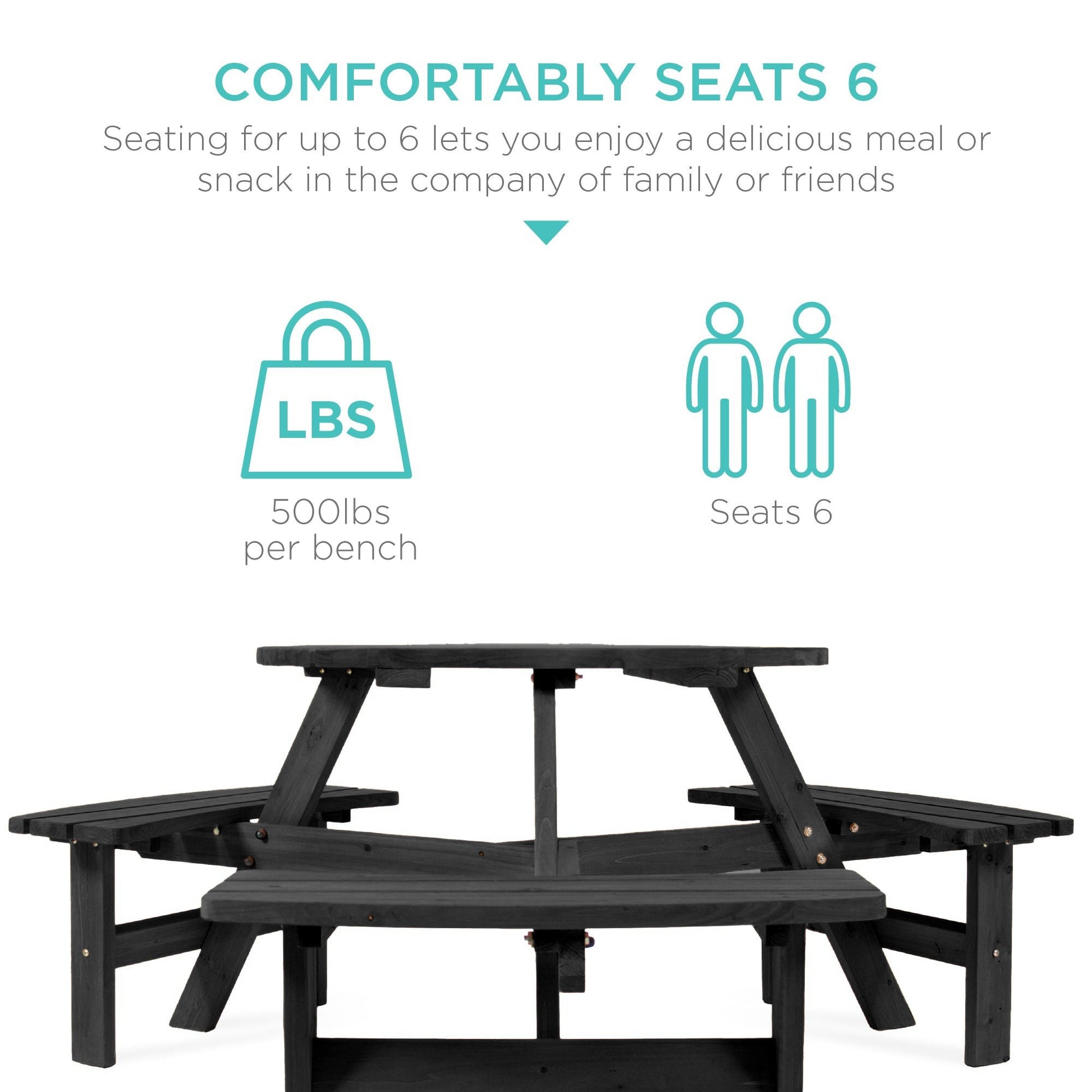 6-Person Circular Wooden Picnic Table w/ Umbrella Hole, 3 Benches