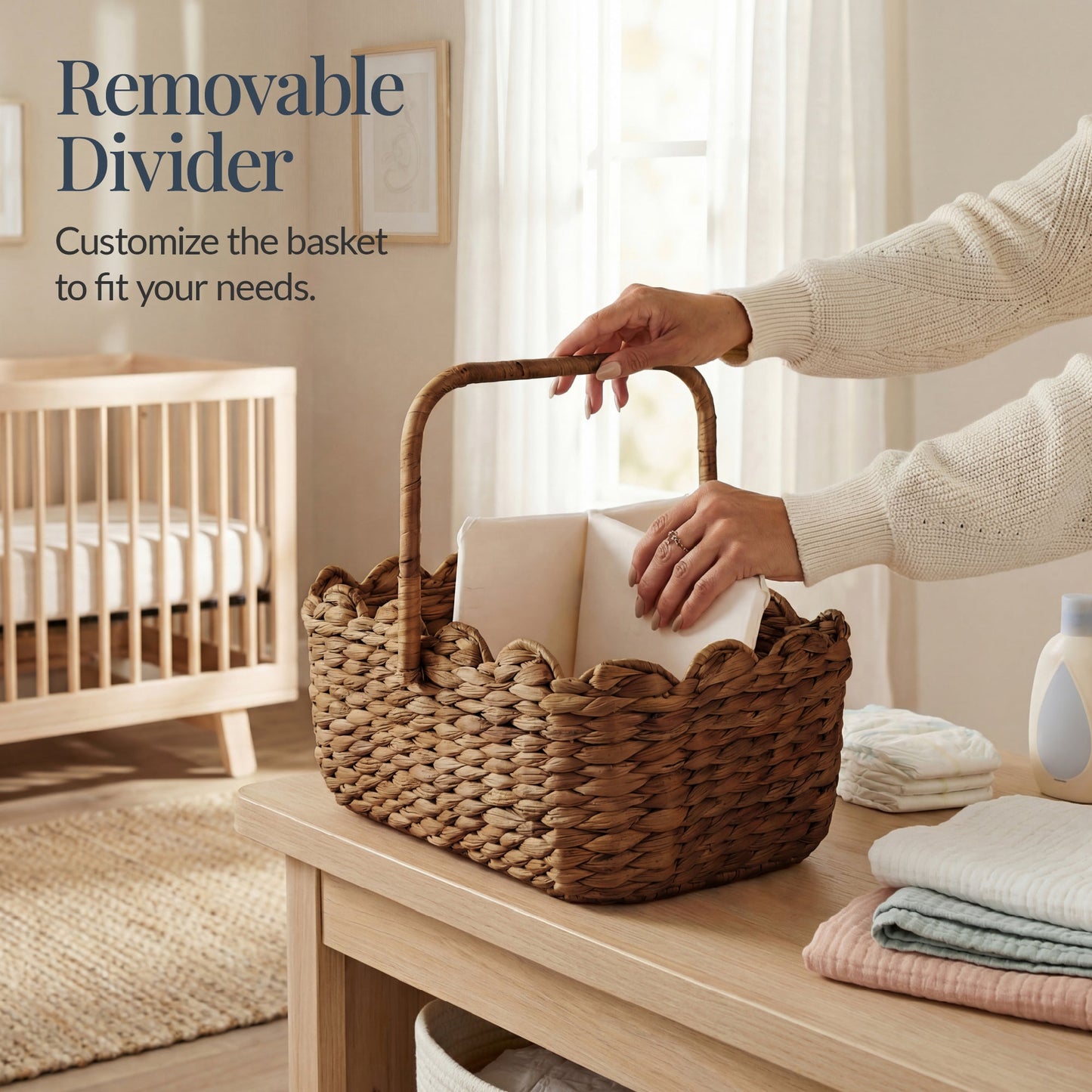 Diaper Caddy Organizer for Baby w/ Removable Divider & Handles