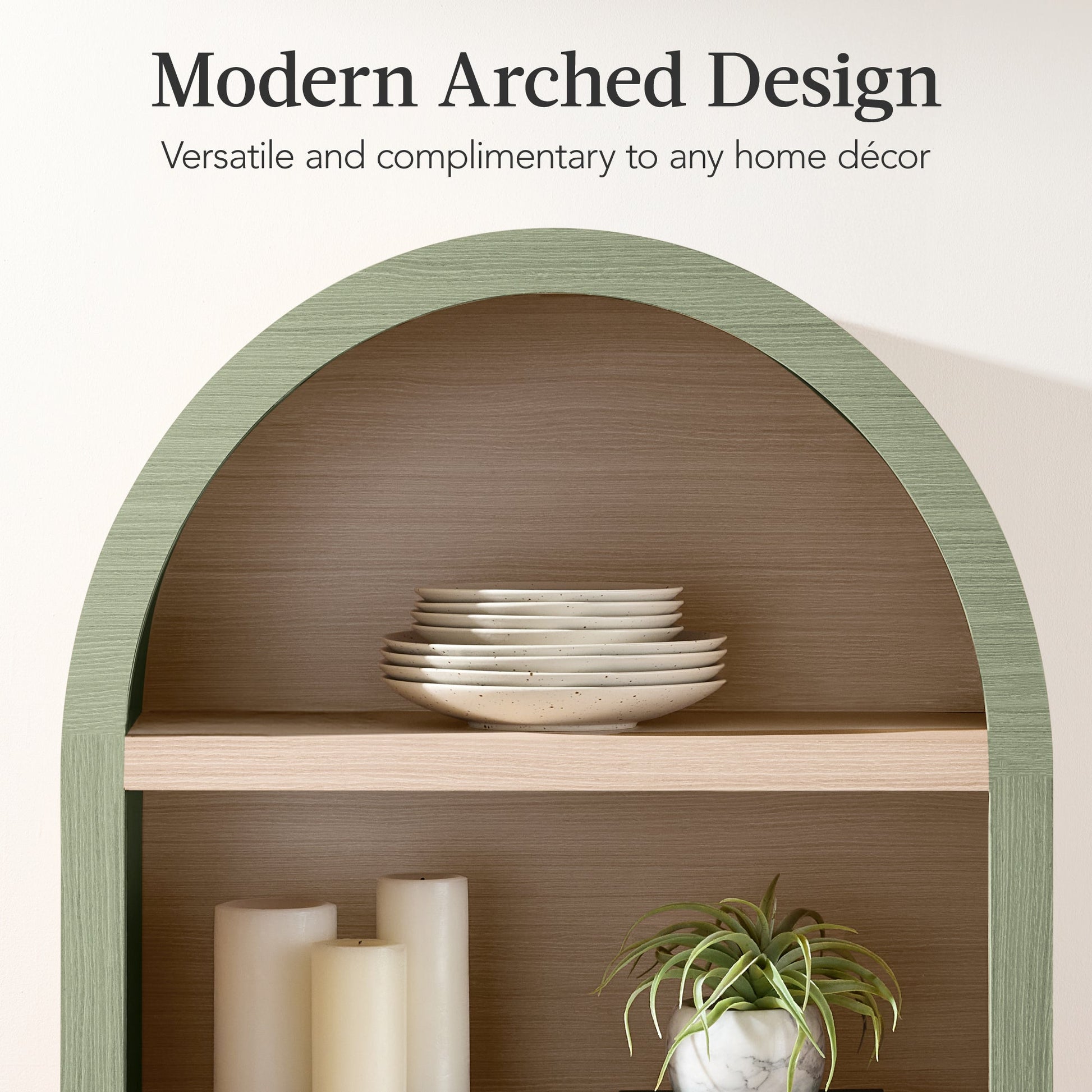 72" Tall Arched Pantry Cabinet w/ Doors, 5-Tier Storage Cabinet w/ Shelves