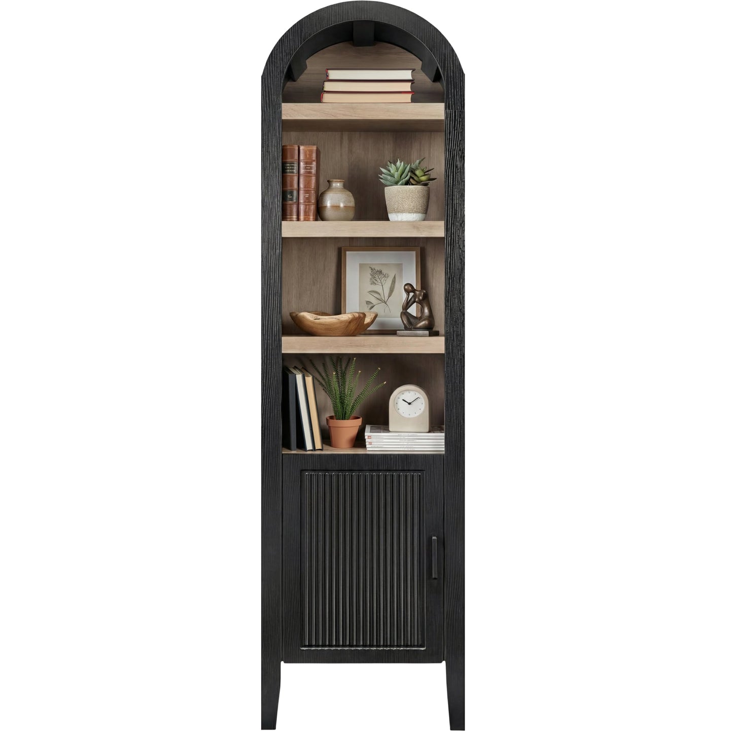 72" Tall Narrow Arched Pantry Cabinet w/ Door, 4-Tier Storage Cabinet