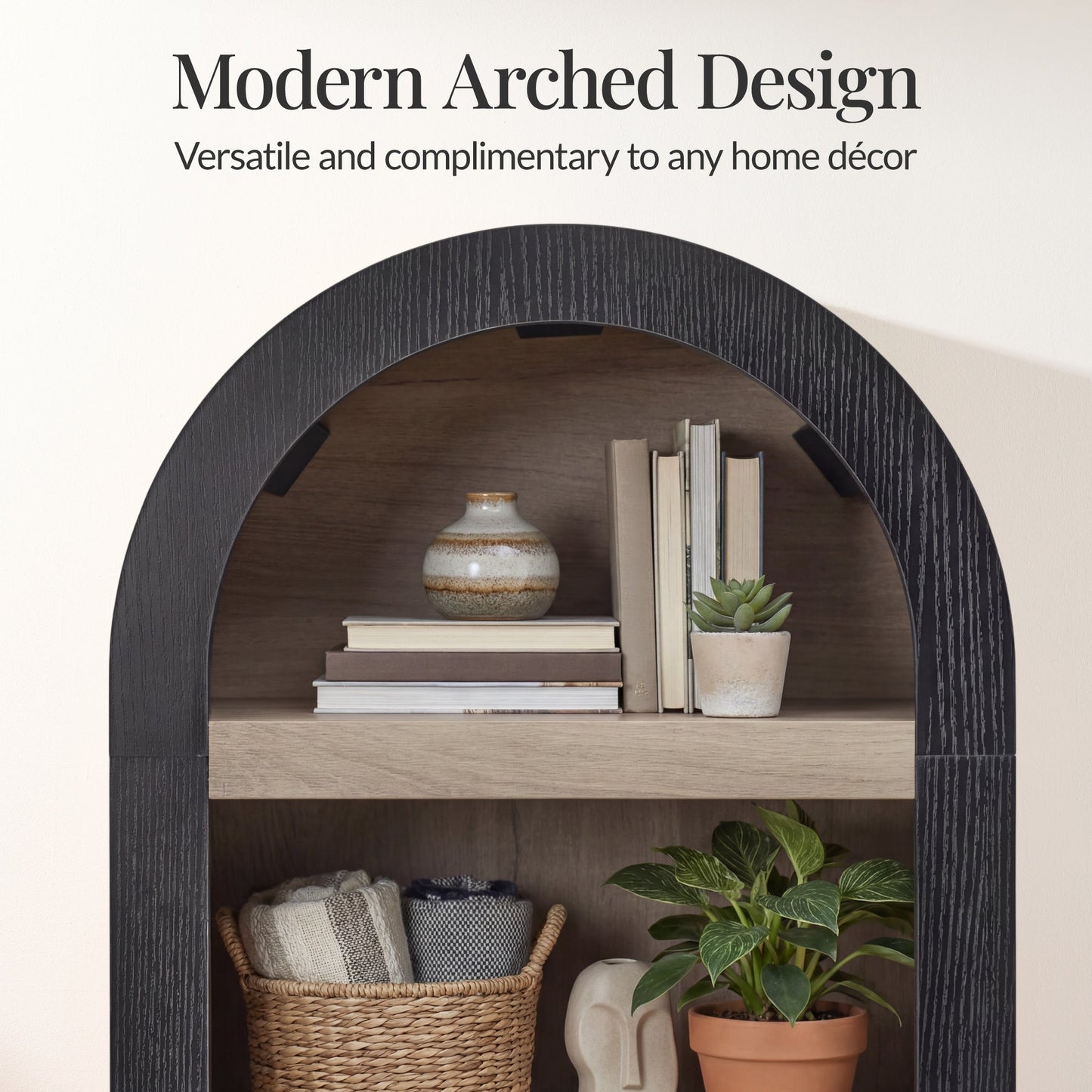 72" Tall Narrow Arched Pantry Cabinet w/ Door, 4-Tier Storage Cabinet