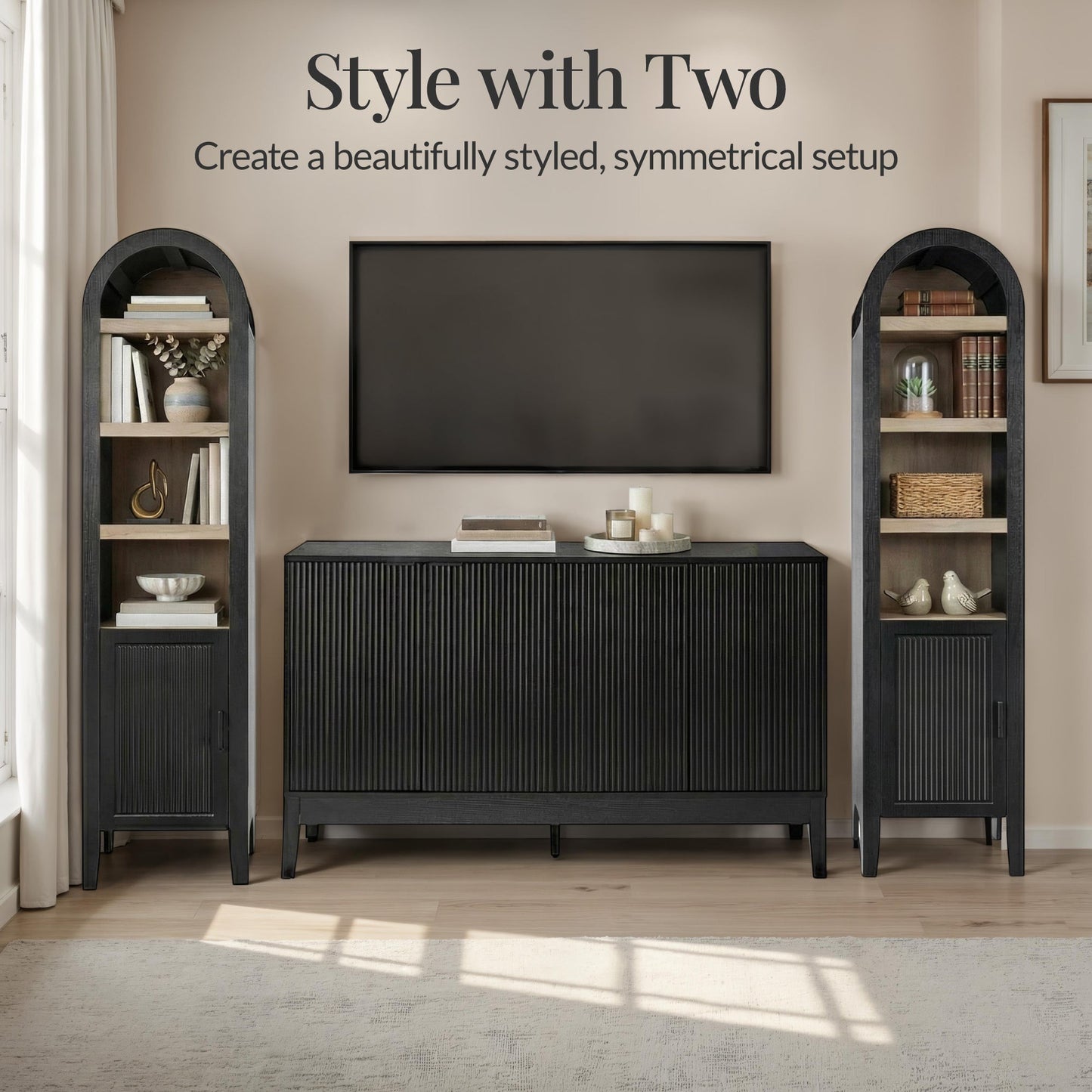 72" Tall Narrow Arched Pantry Cabinet w/ Door, 4-Tier Storage Cabinet