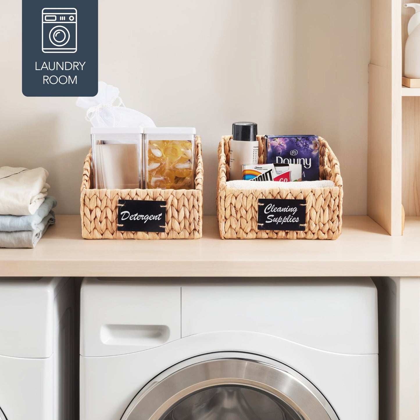 Storage Pantry Baskets for Organizing, Wicker Basket w/ Built-in Handles