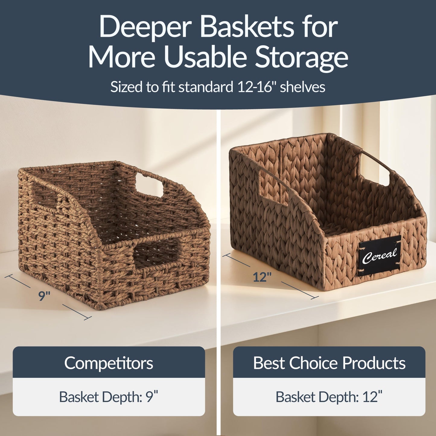 Storage Pantry Baskets for Organizing, Wicker Basket w/ Built-in Handles