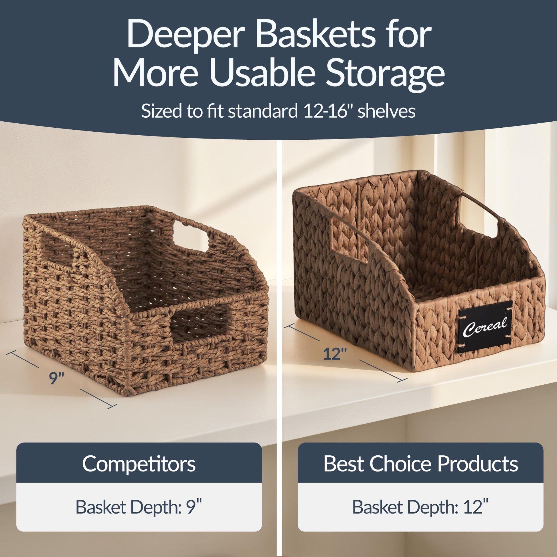 Storage Pantry Baskets for Organizing, Wicker Basket w/ Built-in Handles