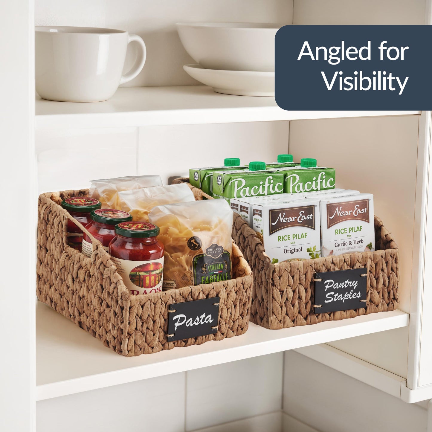 Storage Pantry Baskets for Organizing, Wicker Basket w/ Built-in Handles