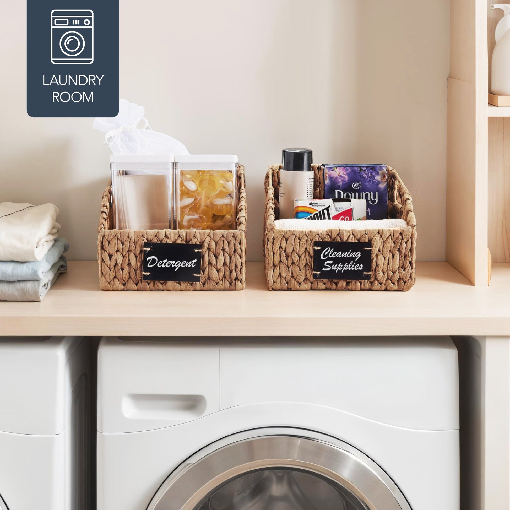 Storage Pantry Baskets for Organizing, Wicker Basket w/ Built-in Handles
