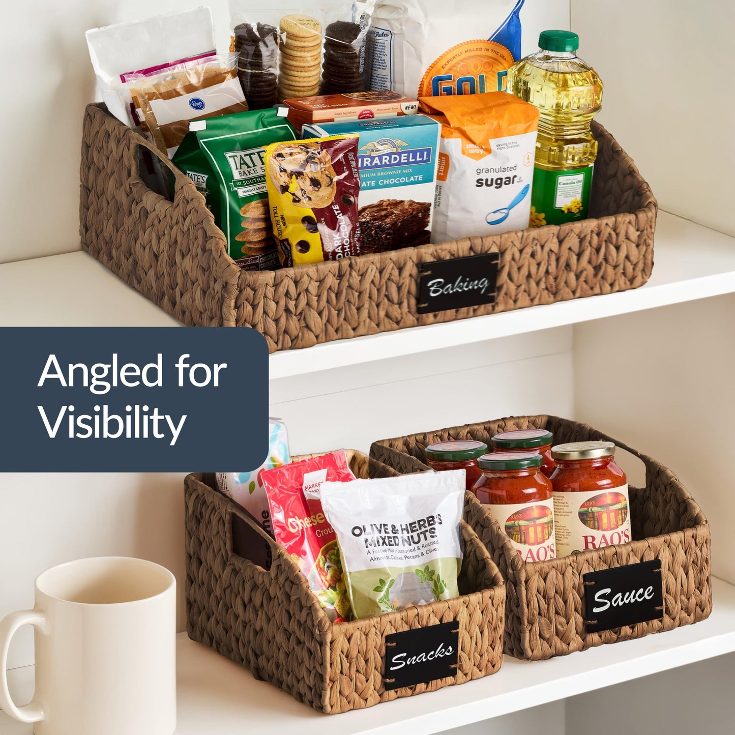 Water Hyacinth Pantry Storage Baskets, Wicker Baskets w/ Built-in Handles
