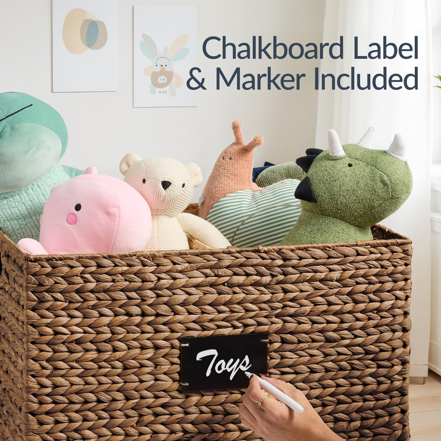 Rolling Pantry Storage Basket Organizer W/ Chalkboard Label, Handles, Removable Divider - Chestnut