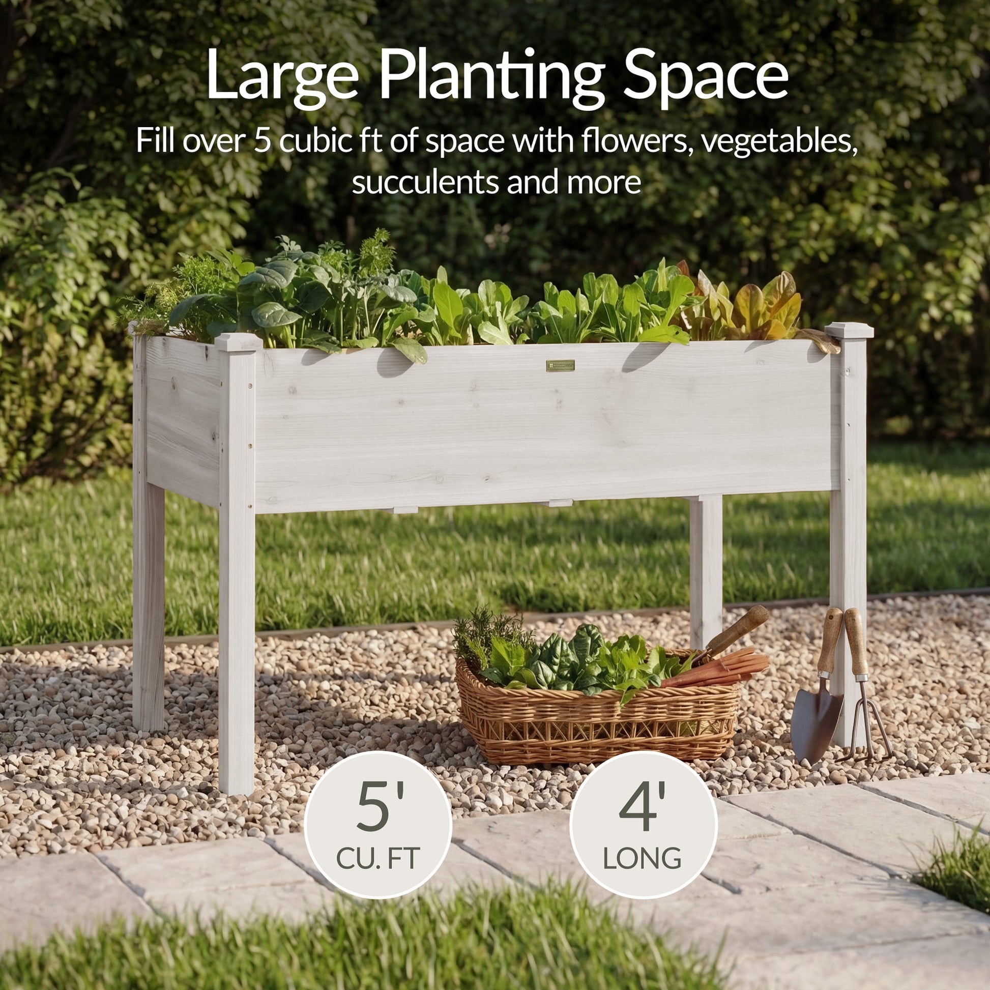 Raised Garden Bed, Elevated Wooden Planter Box w/ Foot Caps - 48x24x30in