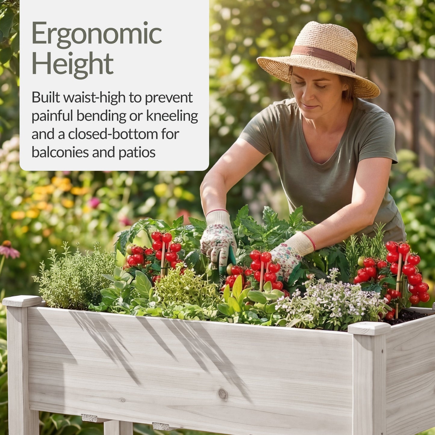 Raised Garden Bed, Elevated Wooden Planter Box w/ Foot Caps - 48x24x30in