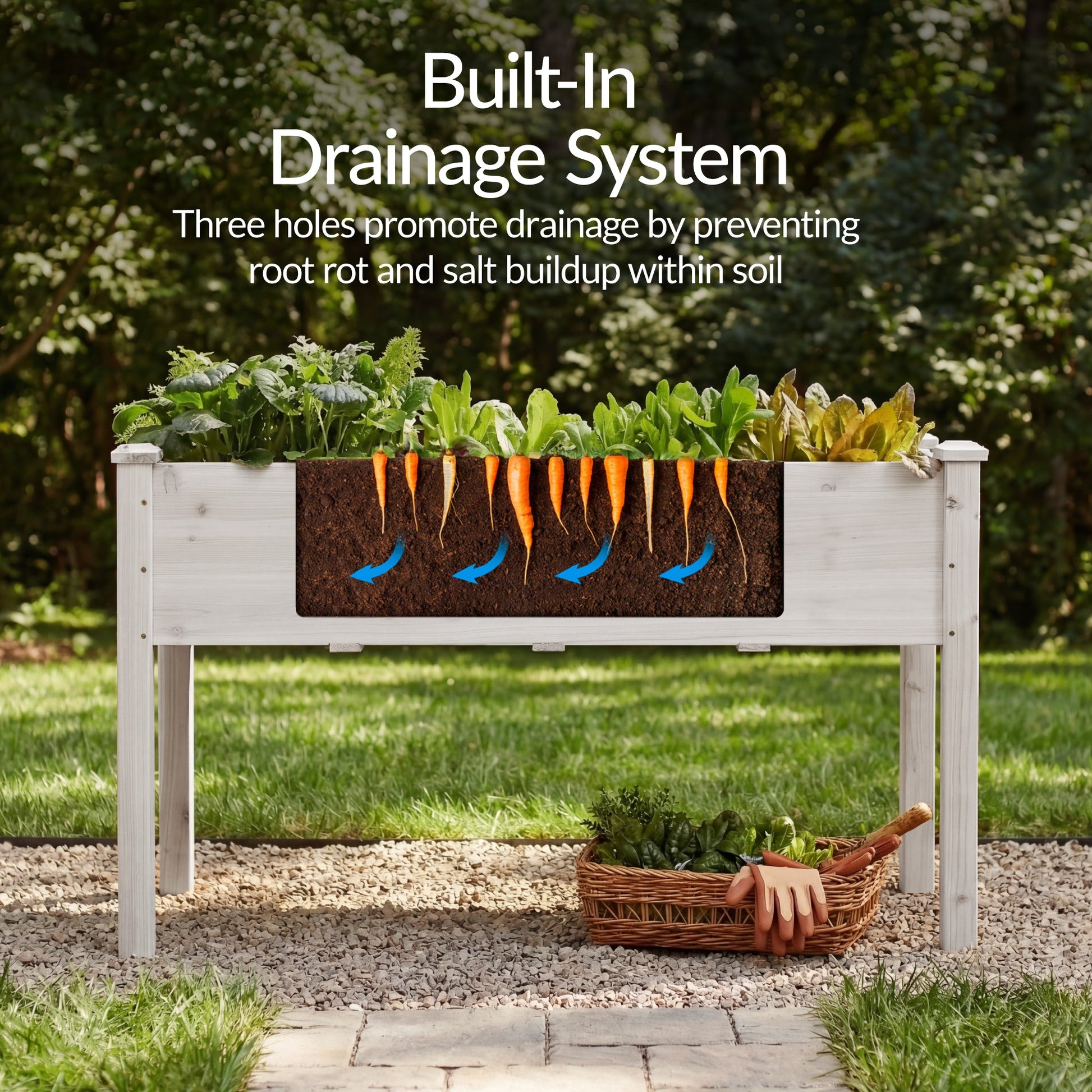 Raised Garden Bed, Elevated Wooden Planter Box w/ Foot Caps - 48x24x30in