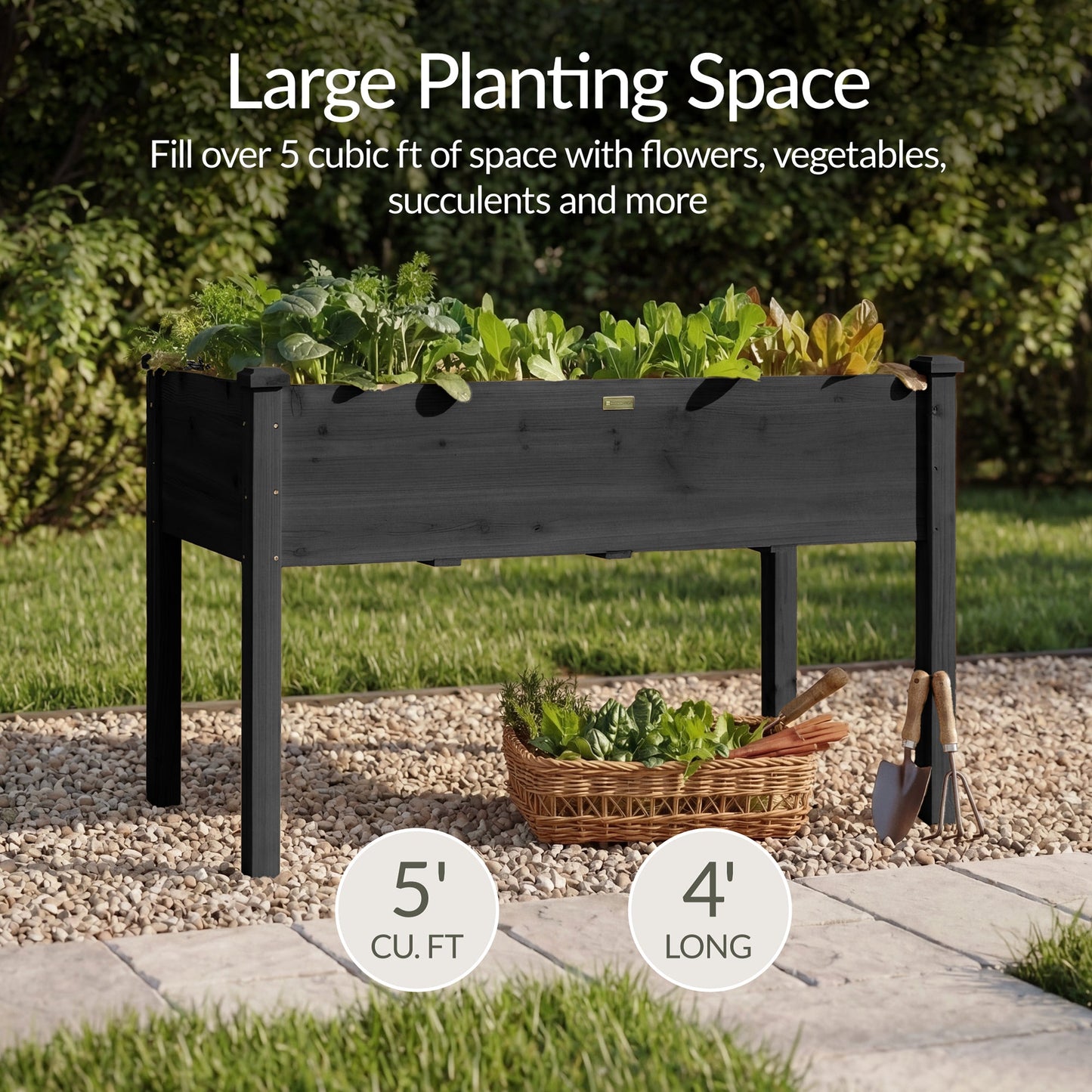 Raised Garden Bed, Elevated Wooden Planter Box w/ Foot Caps - 48x24x30in