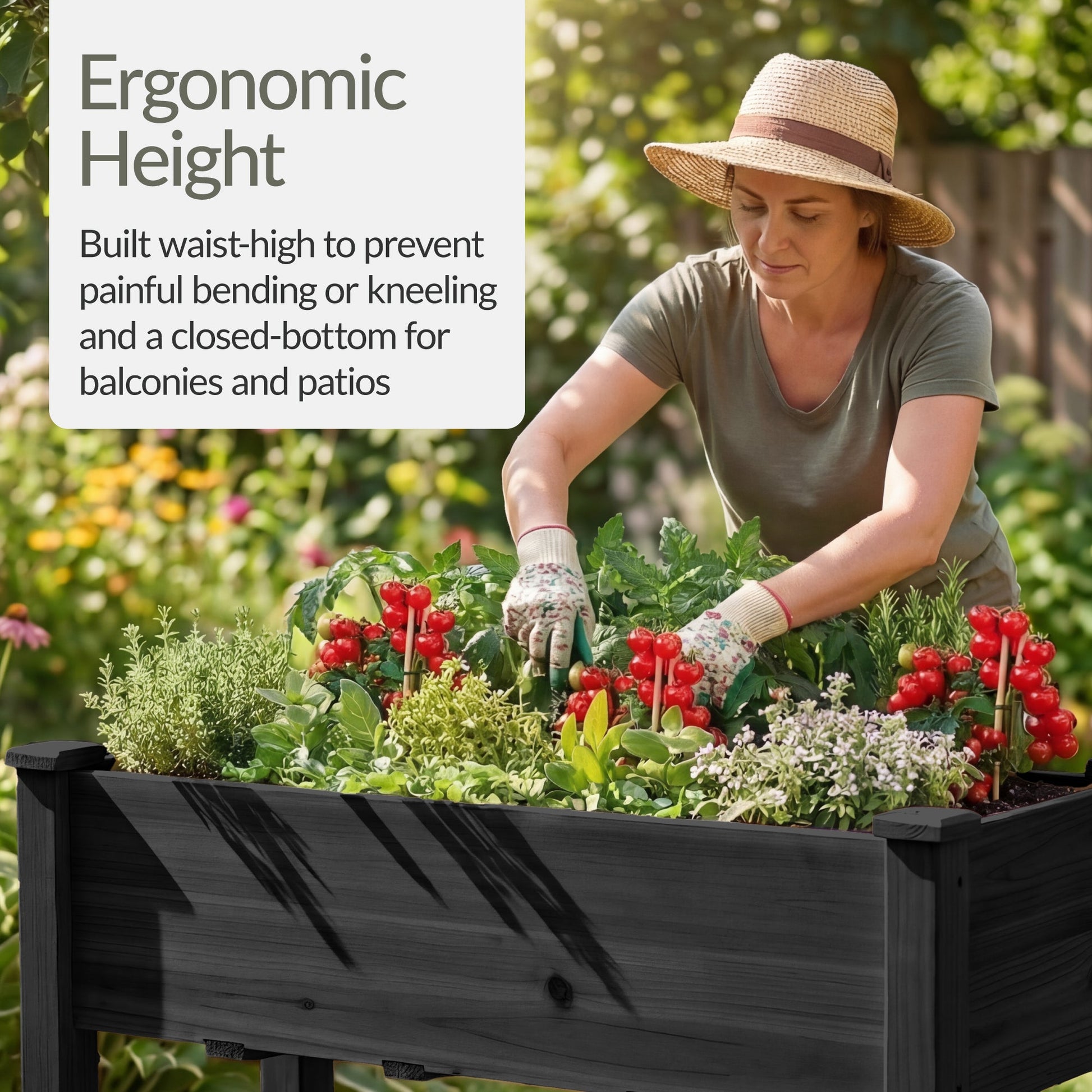 Raised Garden Bed, Elevated Wooden Planter Box w/ Foot Caps - 48x24x30in