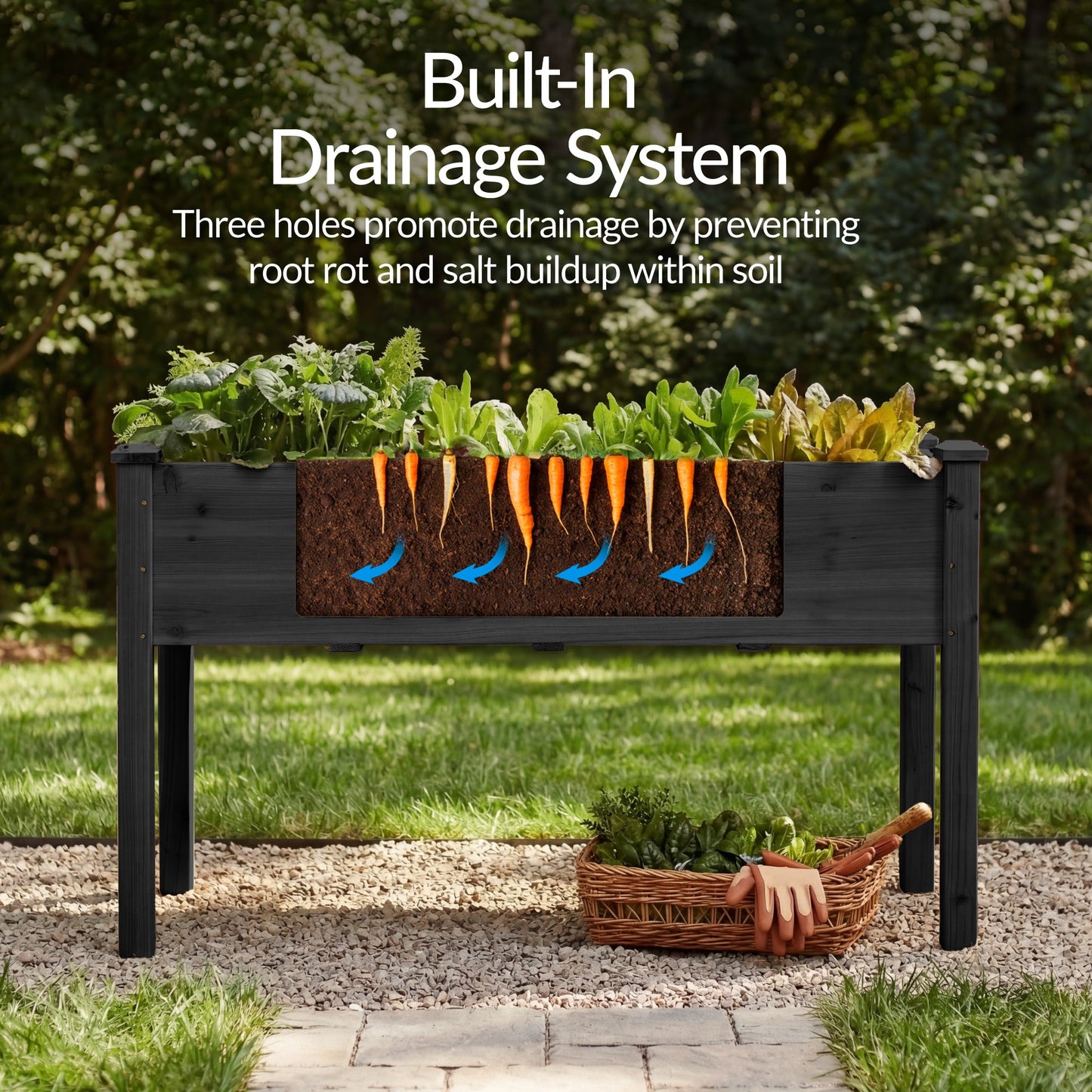 Raised Garden Bed, Elevated Wooden Planter Box w/ Foot Caps - 48x24x30in