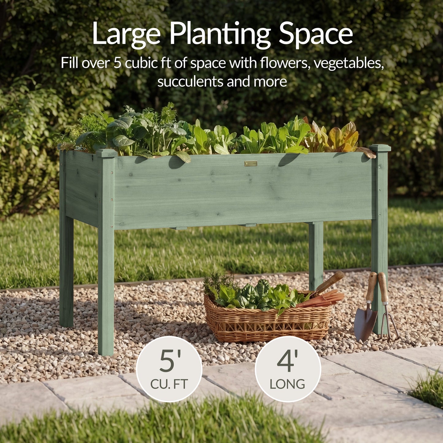 Raised Garden Bed, Elevated Wooden Planter Box w/ Foot Caps - 48x24x30in