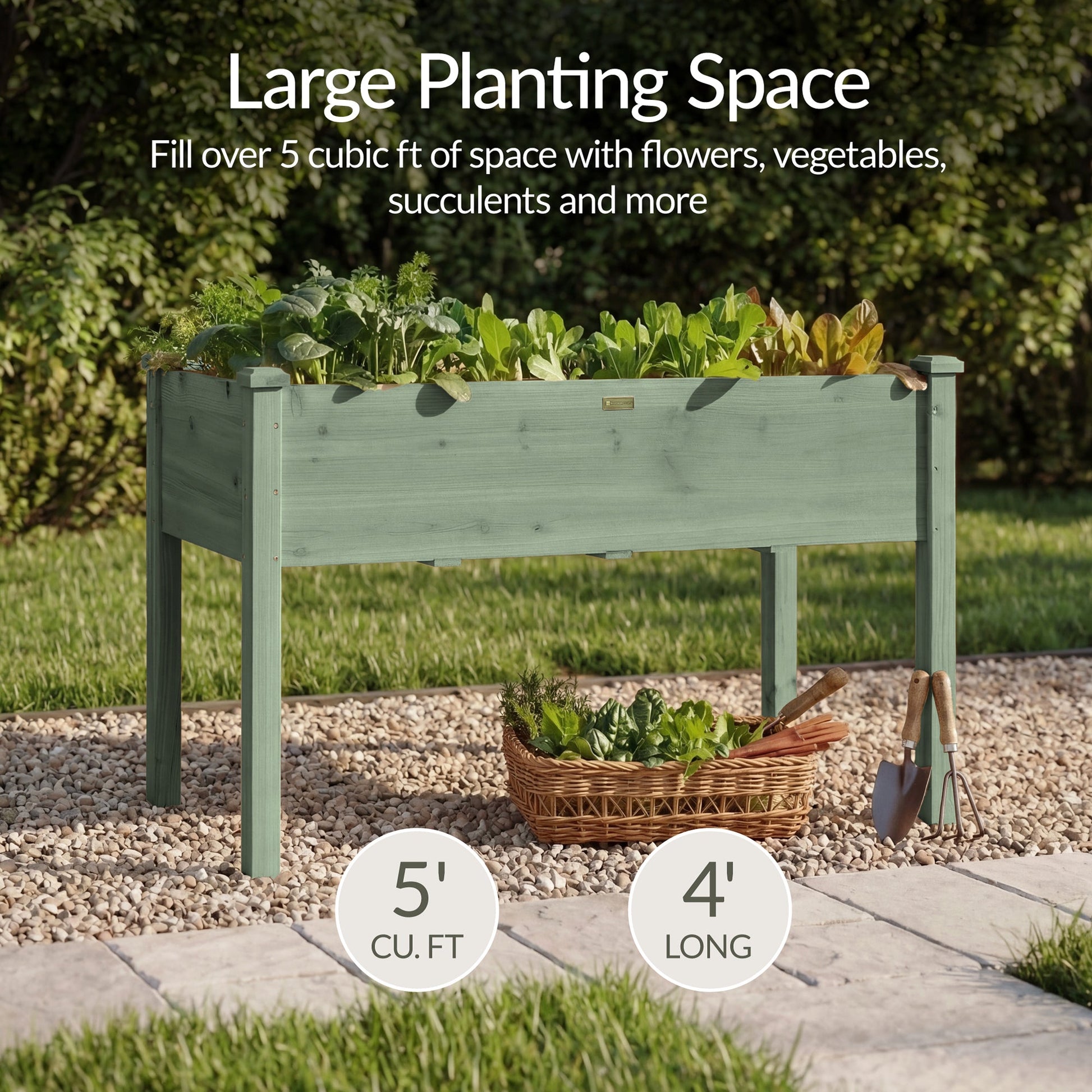 Raised Garden Bed, Elevated Wooden Planter Box w/ Foot Caps - 48x24x30in