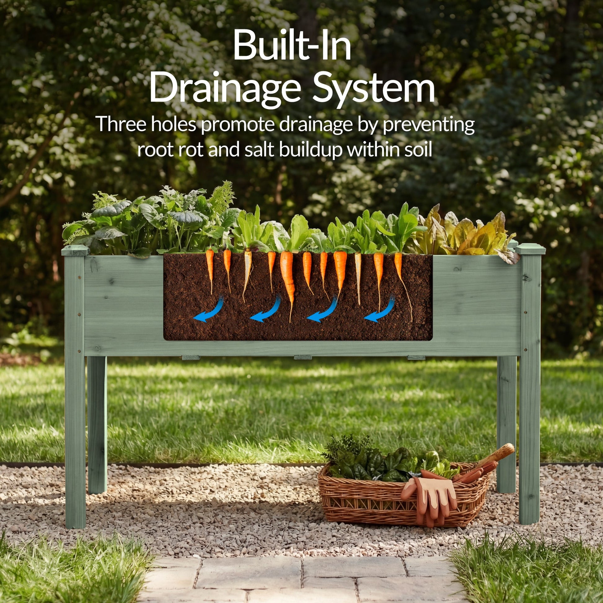 Raised Garden Bed, Elevated Wooden Planter Box w/ Foot Caps - 48x24x30in