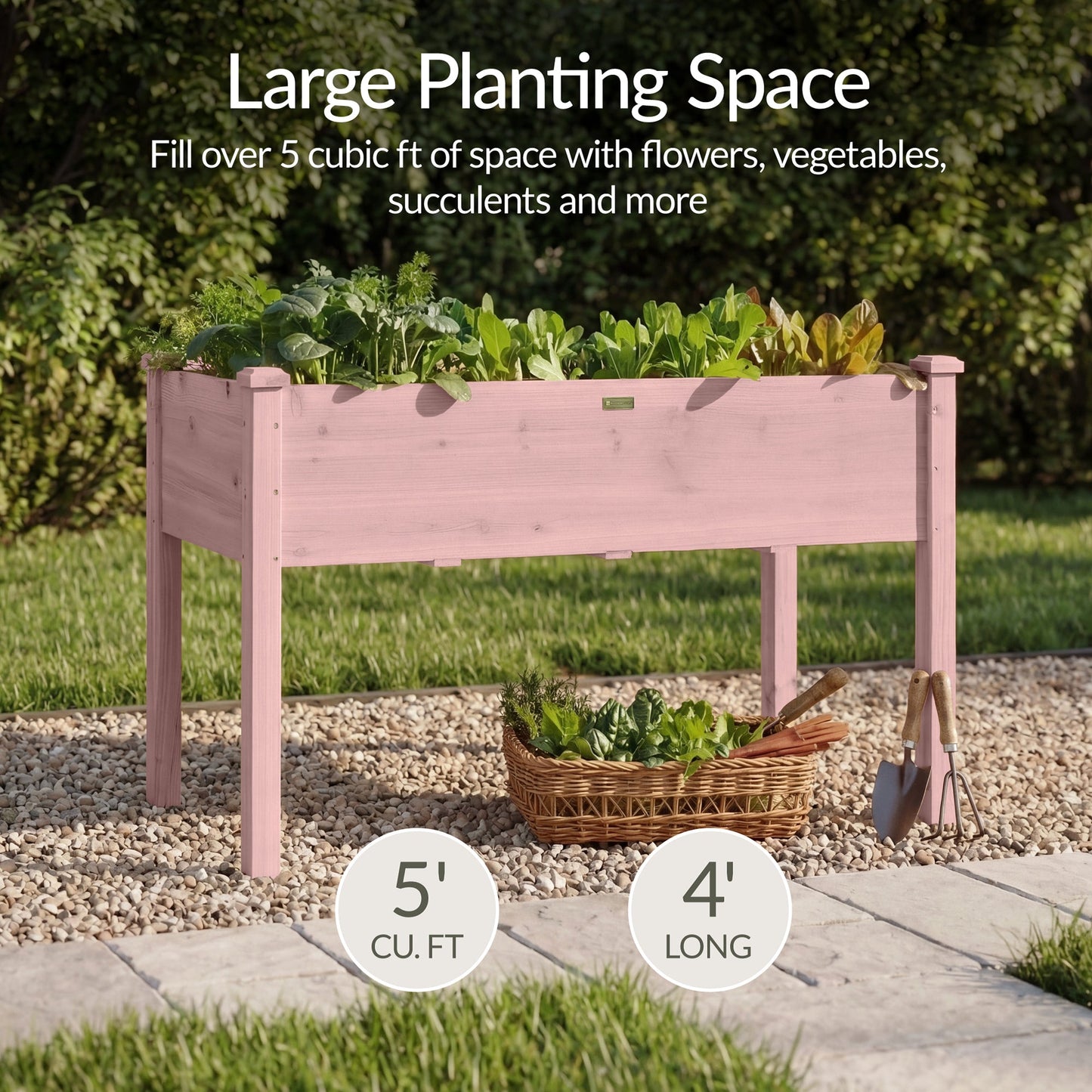 Raised Garden Bed, Elevated Wooden Planter Box w/ Foot Caps - 48x24x30in