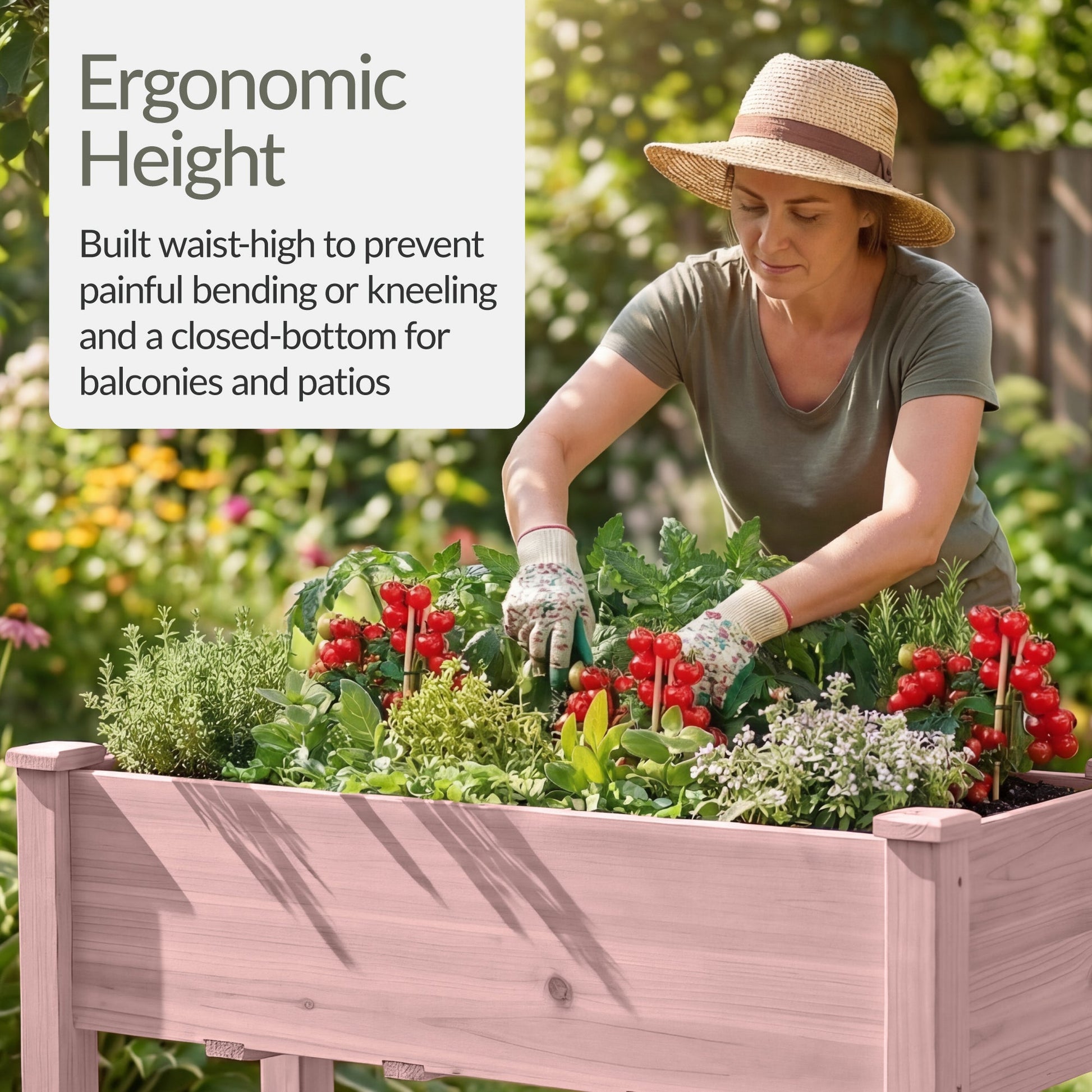 Raised Garden Bed, Elevated Wooden Planter Box w/ Foot Caps - 48x24x30in