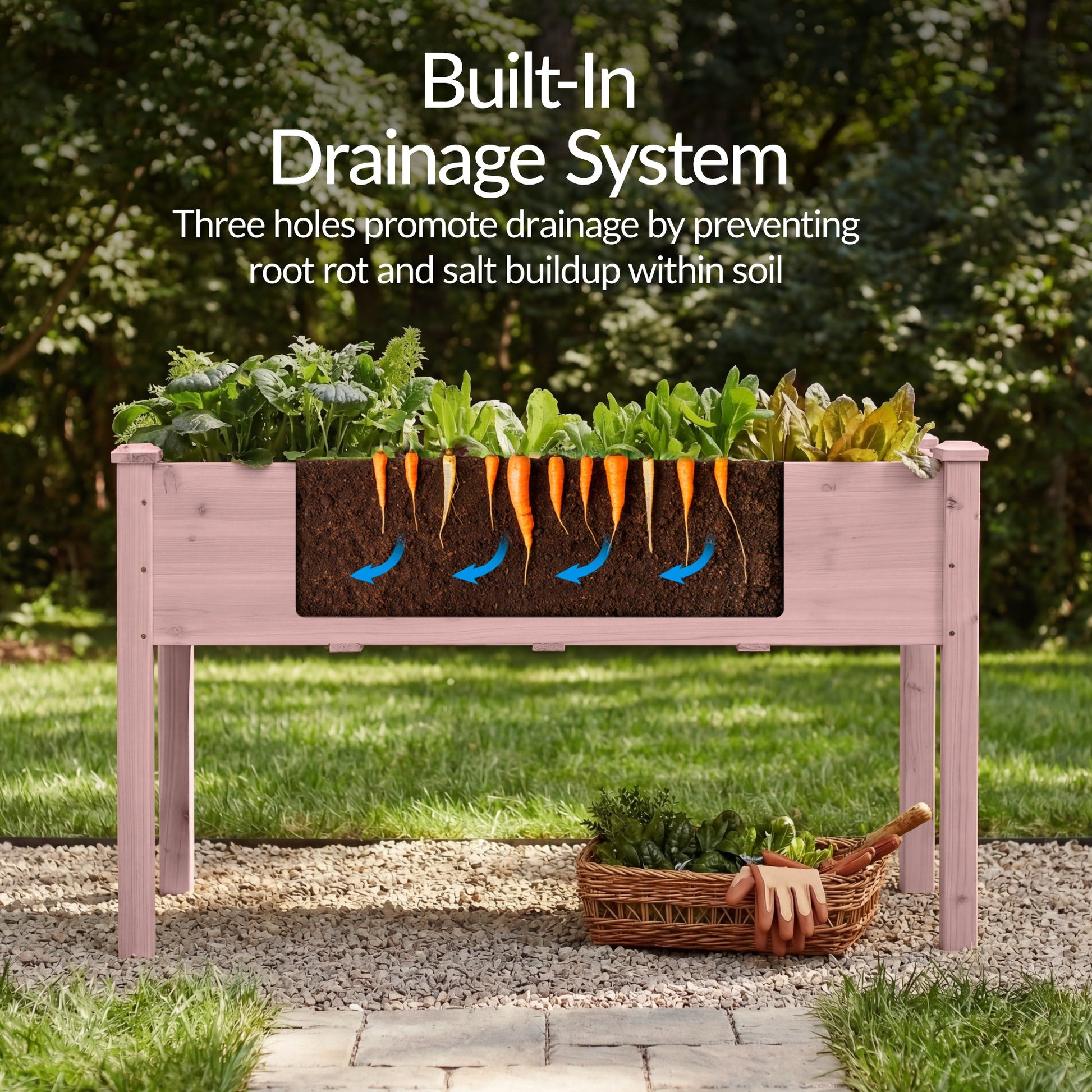 Raised Garden Bed, Elevated Wooden Planter Box w/ Foot Caps - 48x24x30in