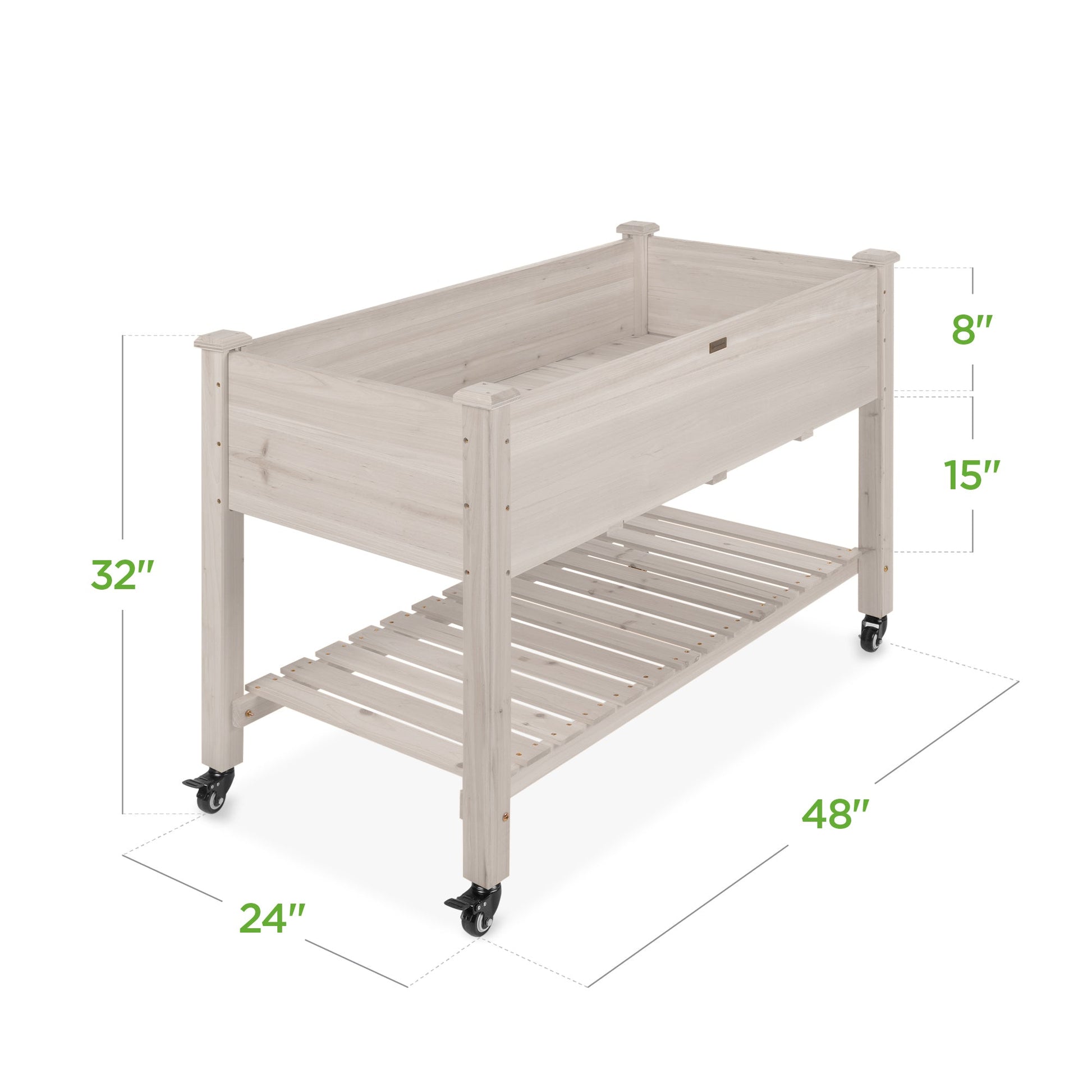 Mobile Raised Garden Bed Elevated Planter w/ Wheels, Shelf - 48x24x32in
