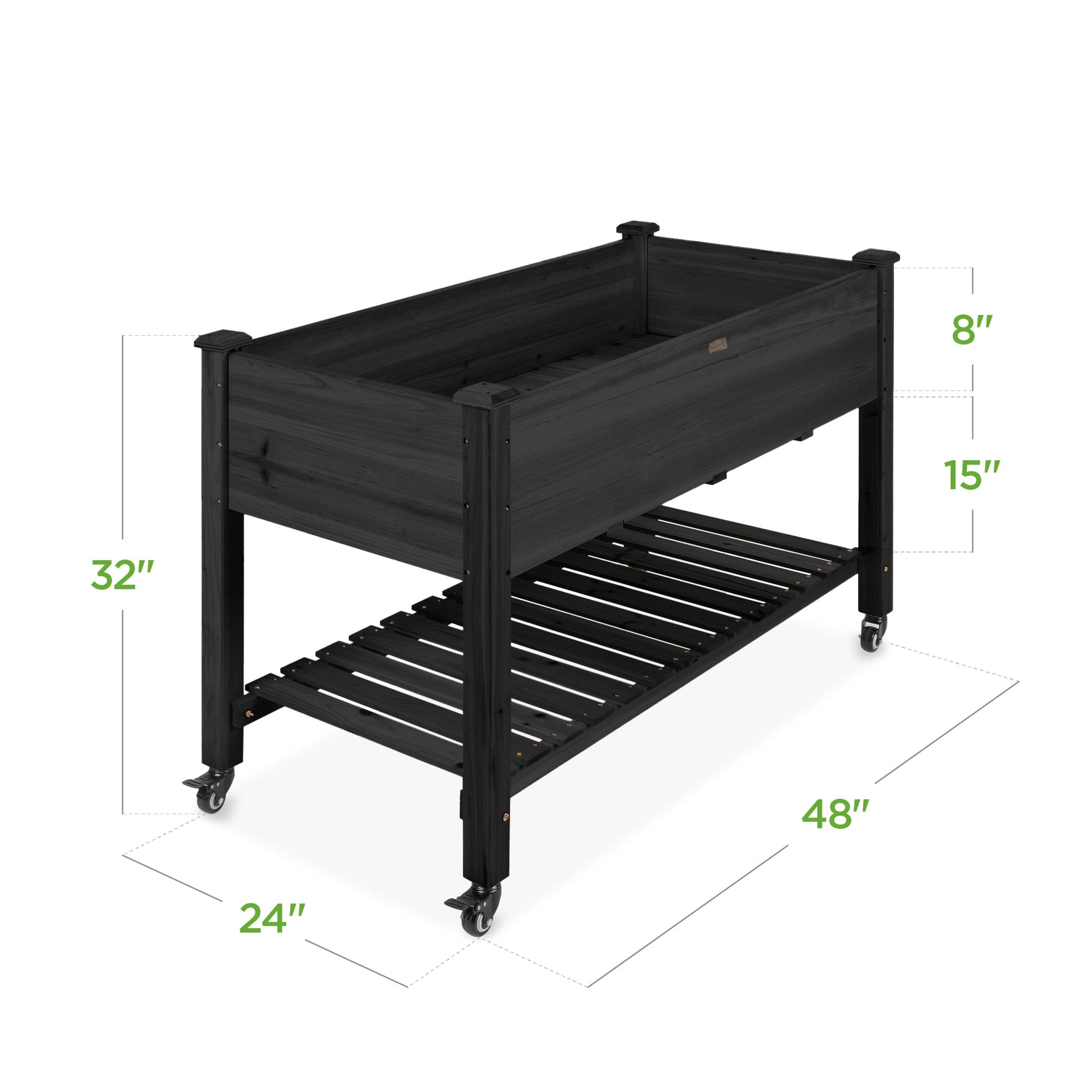 Mobile Raised Garden Bed Elevated Planter w/ Wheels, Shelf - 48x24x32in