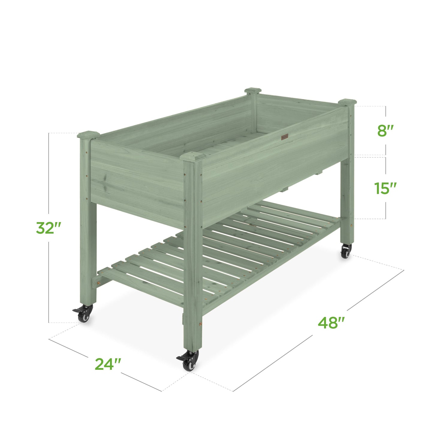 Mobile Raised Garden Bed Elevated Planter w/ Wheels, Shelf - 48x24x32in