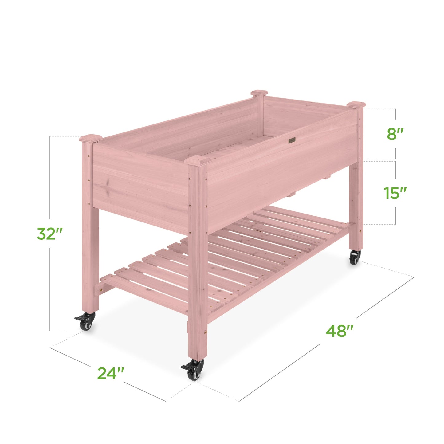 Mobile Raised Garden Bed Elevated Planter w/ Wheels, Shelf - 48x24x32in