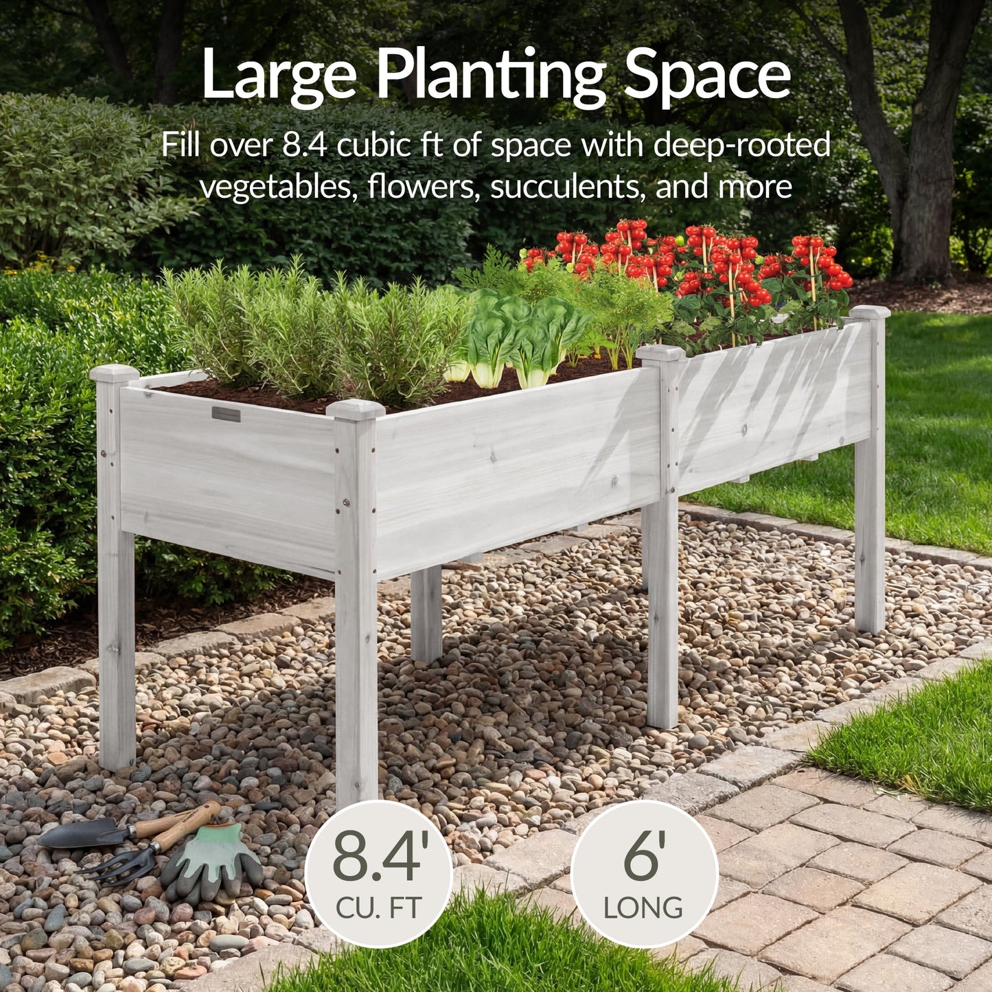 Raised Garden Bed, Elevated Wood Garden Planter Stand - 72x24x30in