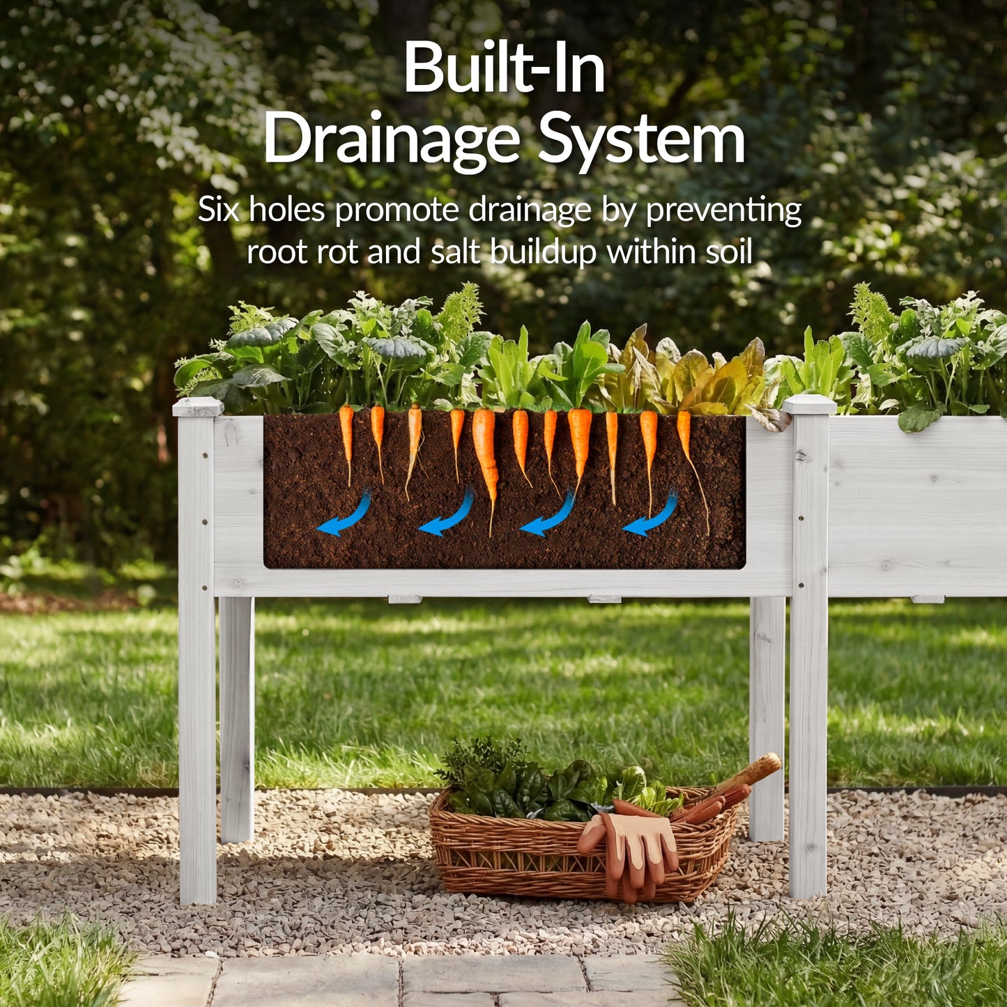 Raised Garden Bed, Elevated Wood Garden Planter Stand - 72x24x30in