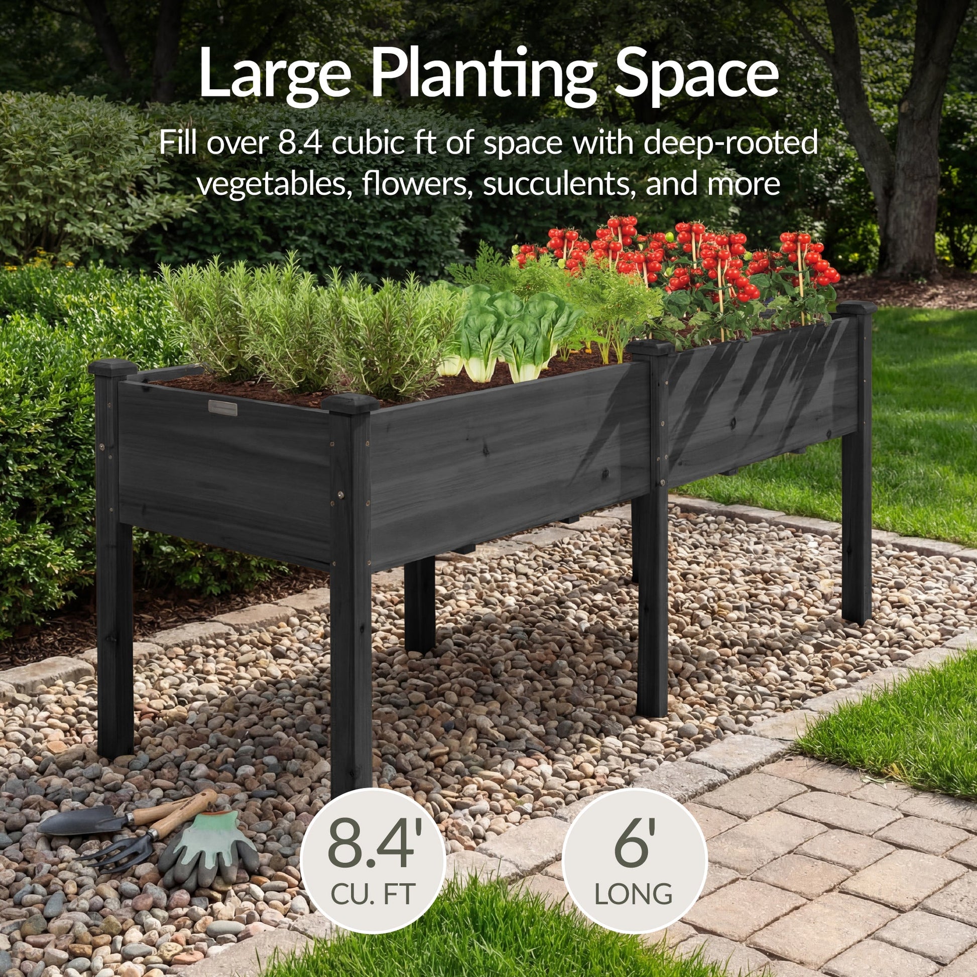 Raised Garden Bed, Elevated Wood Garden Planter Stand - 72x24x30in
