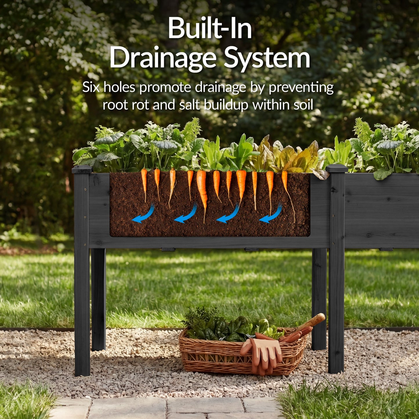 Raised Garden Bed, Elevated Wood Garden Planter Stand - 72x24x30in