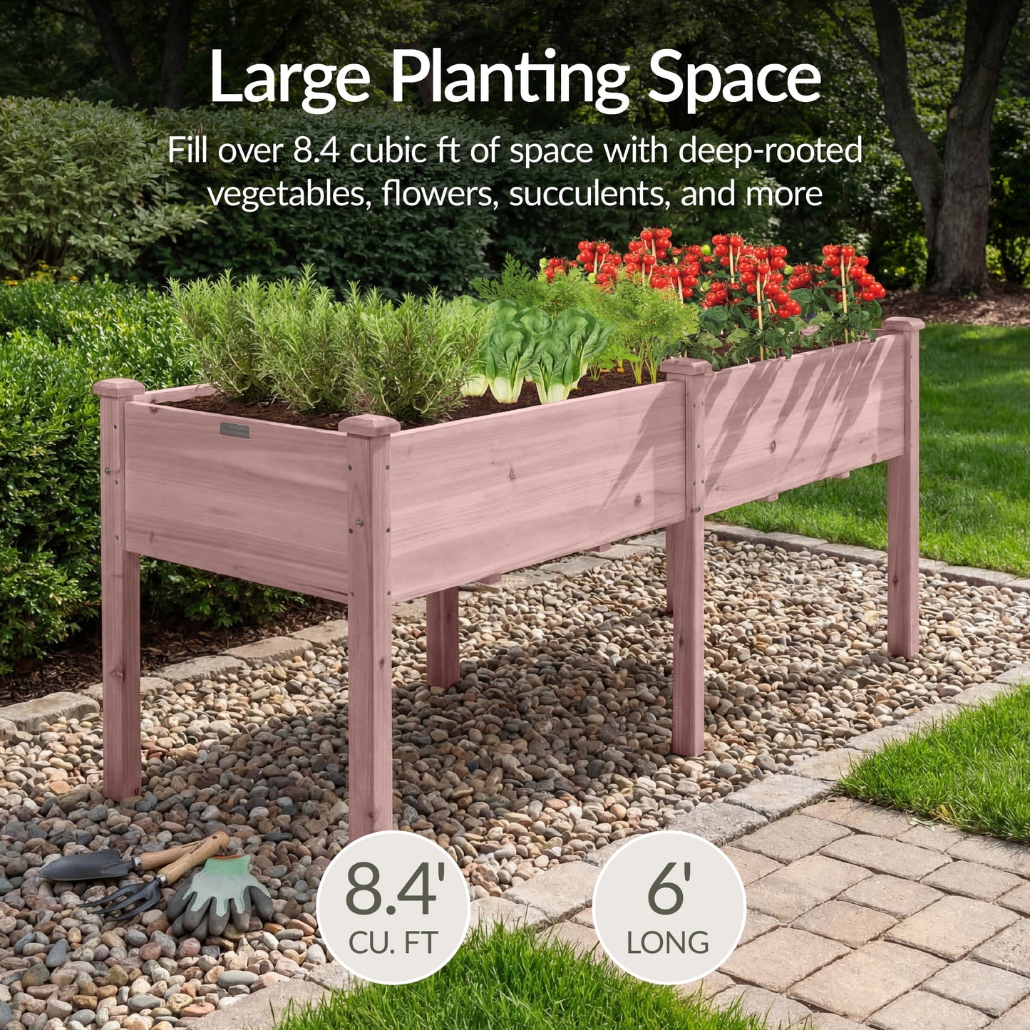Raised Garden Bed, Elevated Wood Garden Planter Stand - 72x24x30in