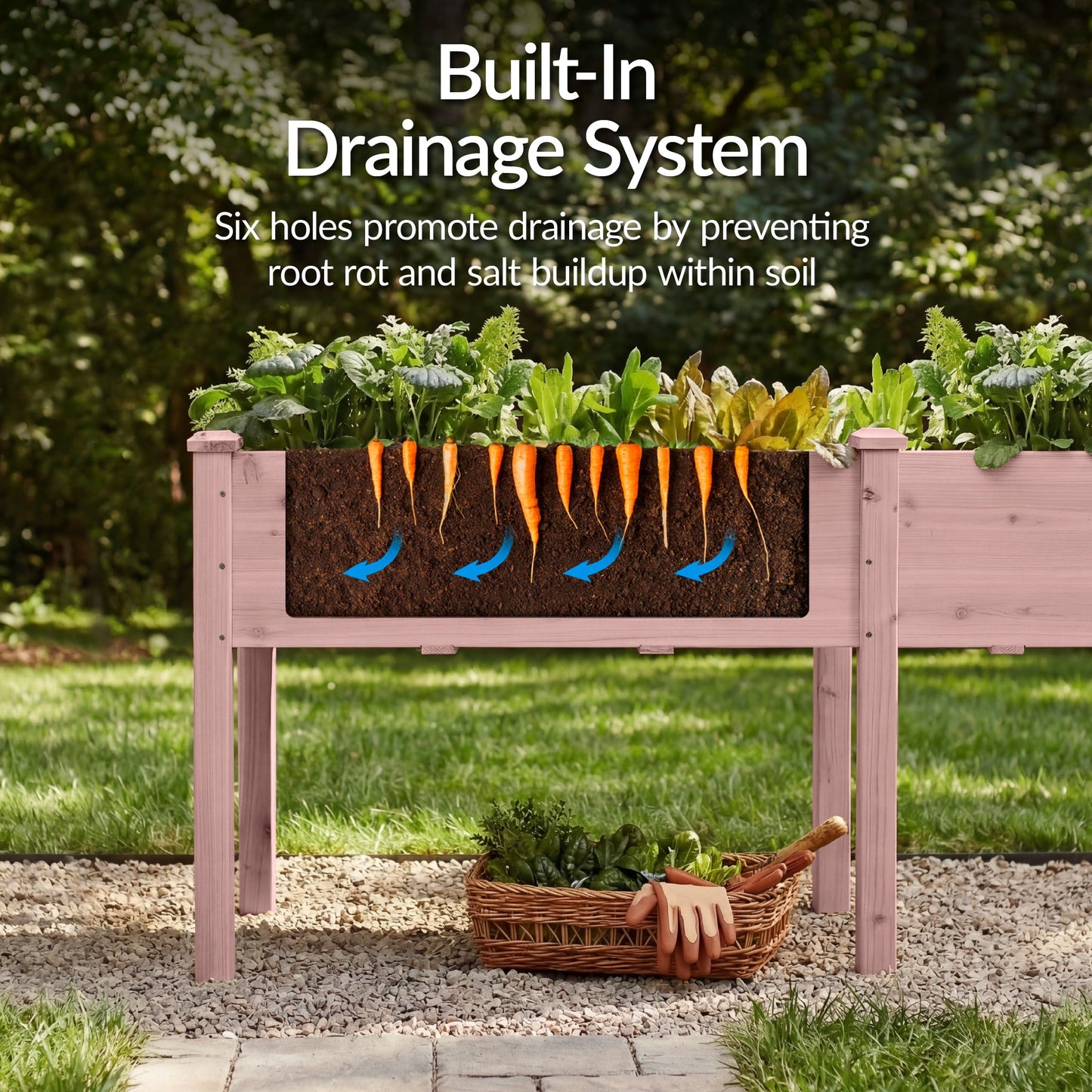 Raised Garden Bed, Elevated Wood Garden Planter Stand - 72x24x30in