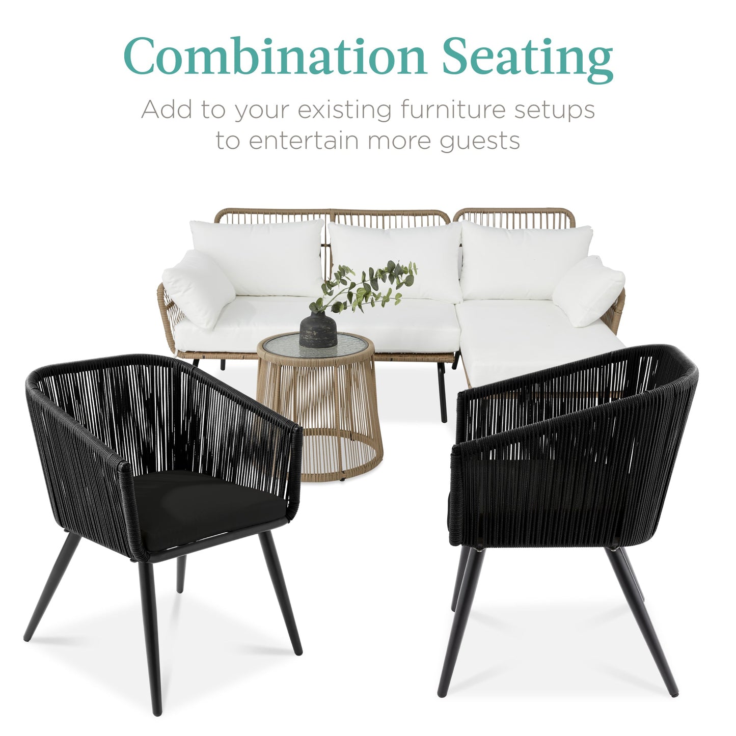 Set of 2 Outdoor Woven Wicker Patio Dining Chairs, 250lb Capacity