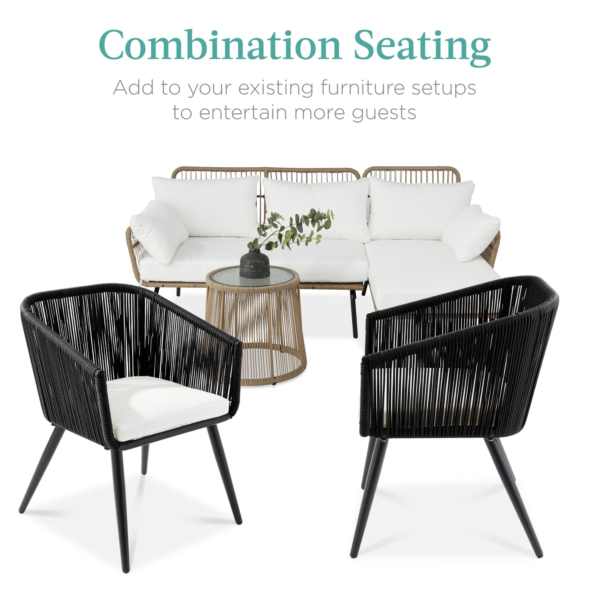 Set of 2 Outdoor Woven Wicker Patio Dining Chairs, 250lb Capacity
