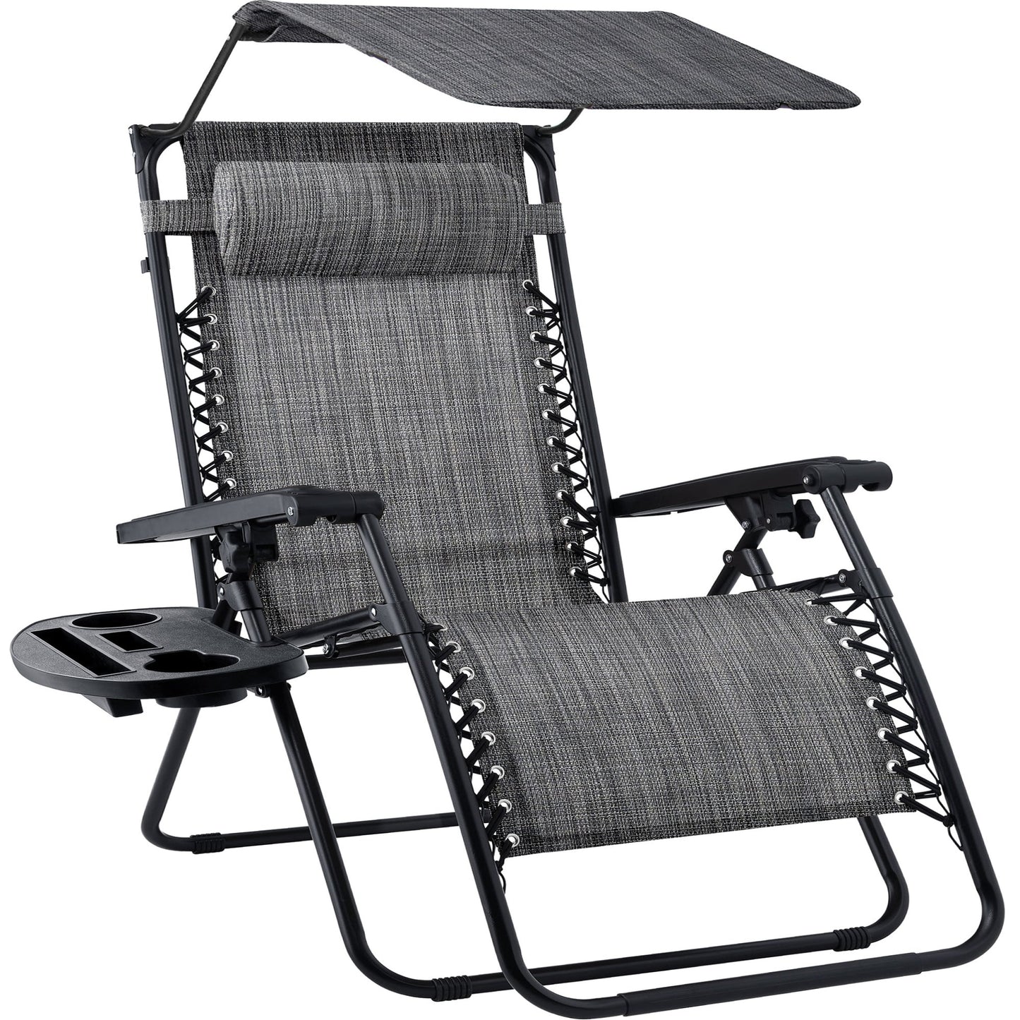 30" Wide Folding Zero Gravity Patio Lounge Chair w/Adjustable Canopy Shade
