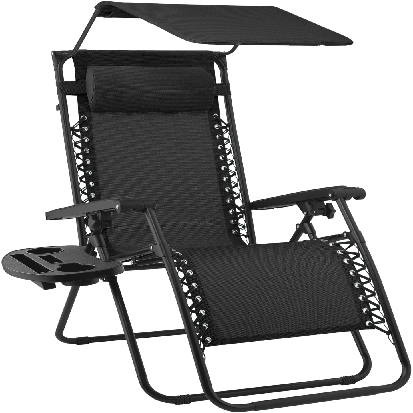 30" Wide Folding Zero Gravity Patio Lounge Chair w/Adjustable Canopy Shade