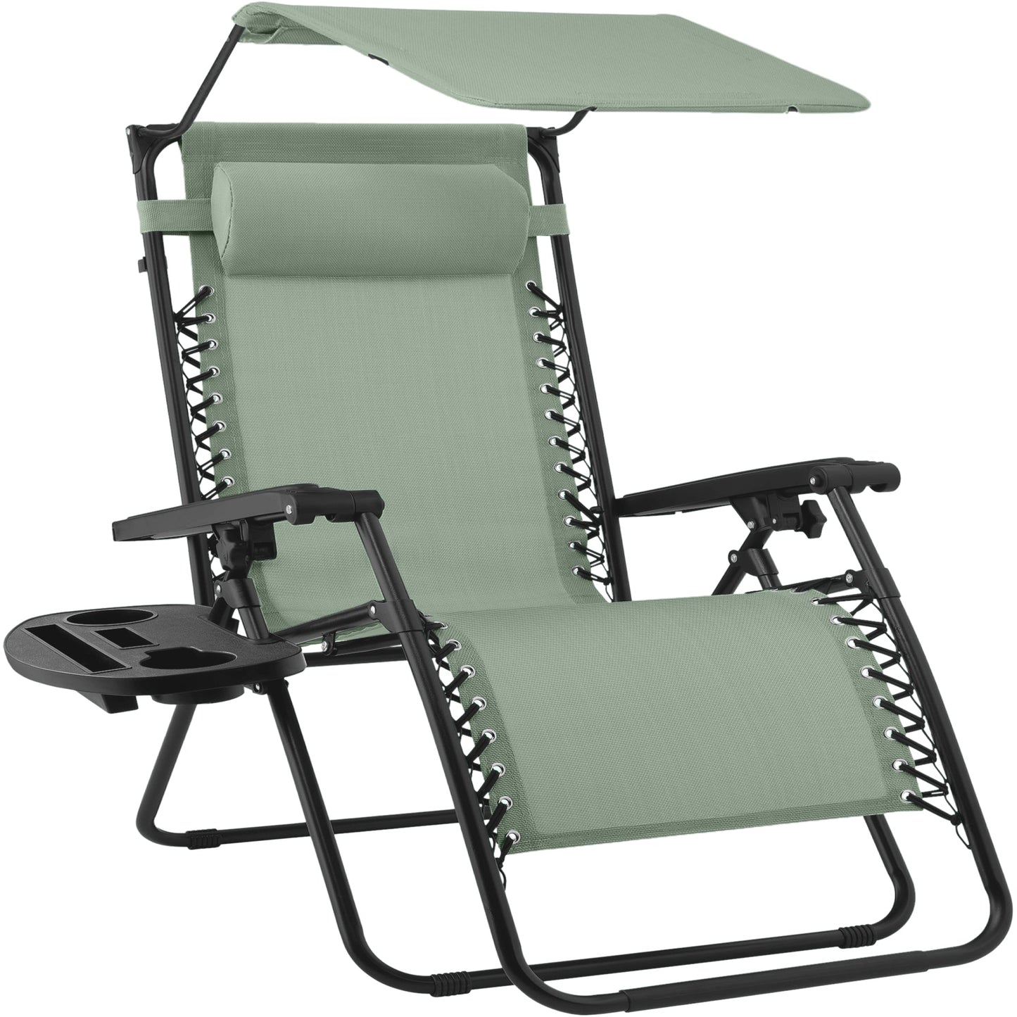 30" Wide Folding Zero Gravity Patio Lounge Chair w/Adjustable Canopy Shade