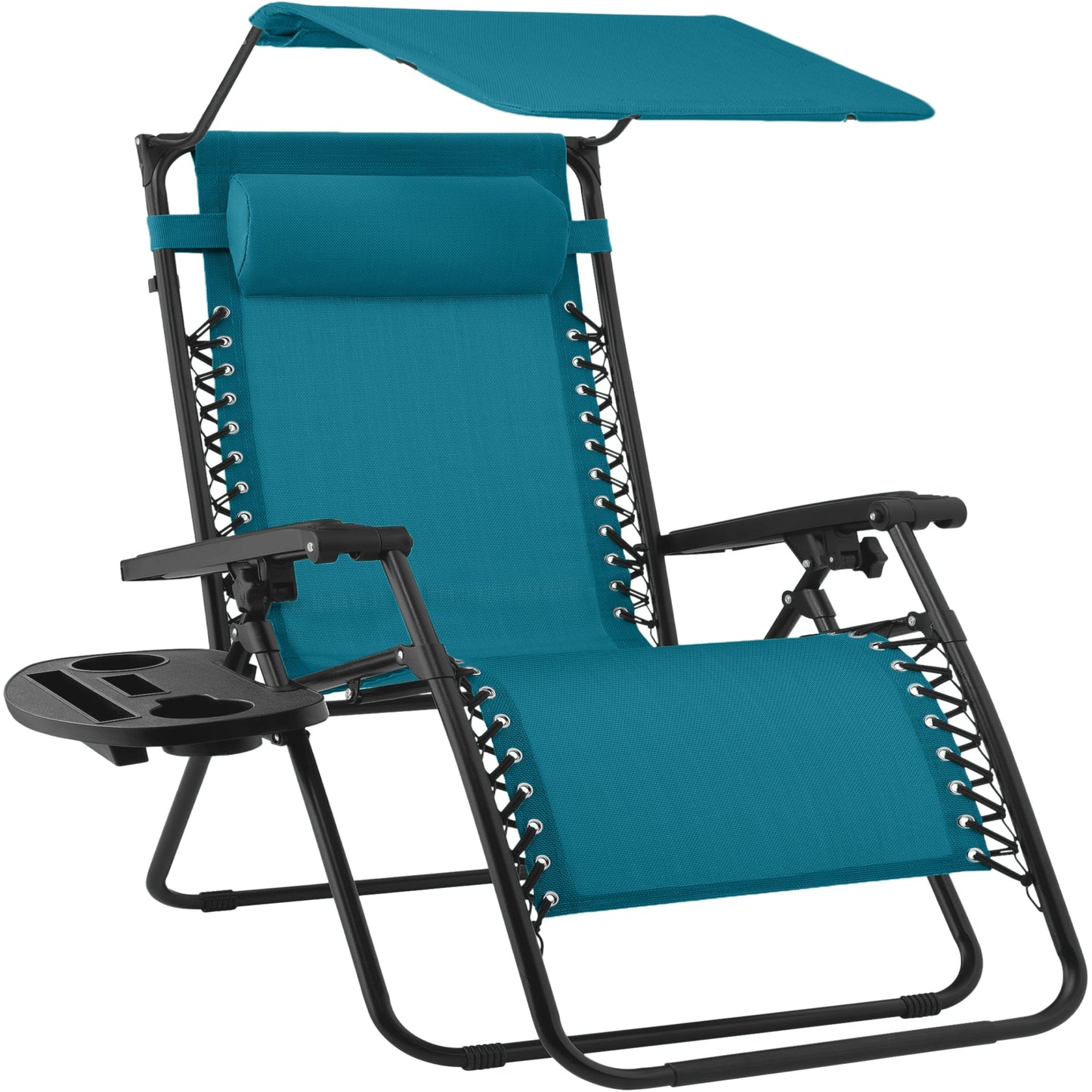 30" Wide Folding Zero Gravity Patio Lounge Chair w/Adjustable Canopy Shade