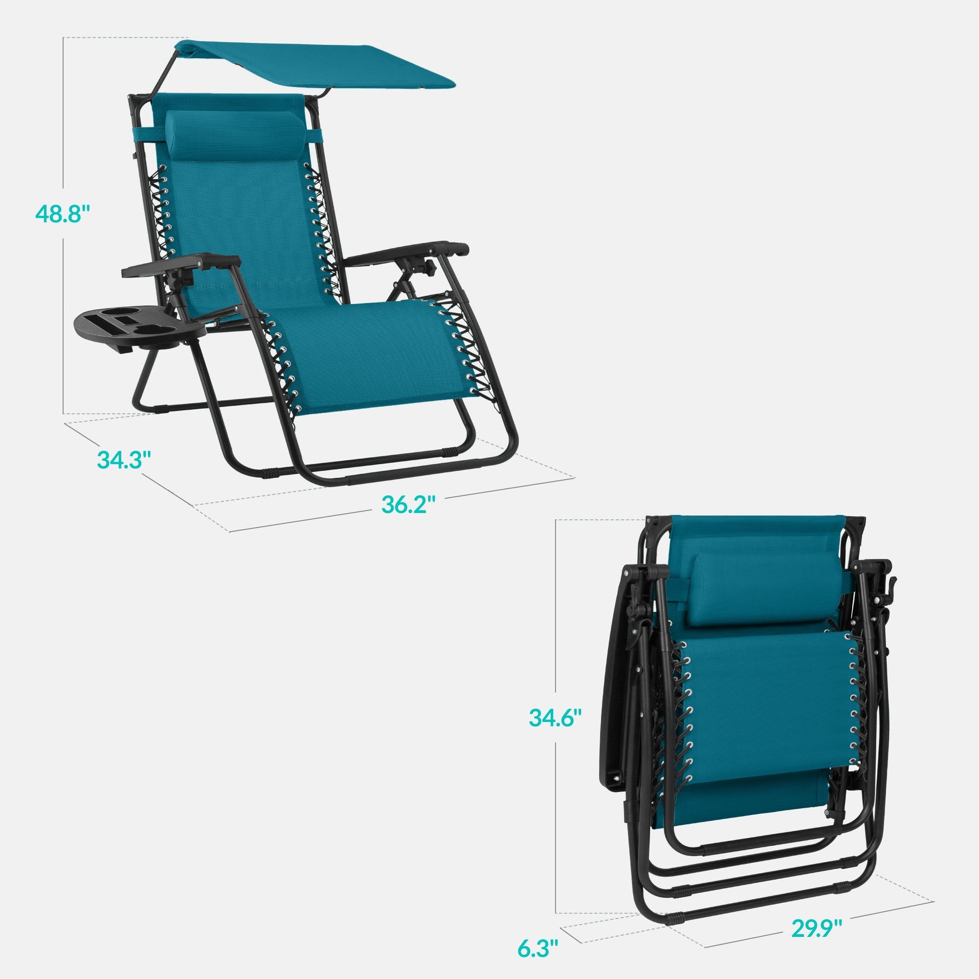 30" Wide Folding Zero Gravity Patio Lounge Chair w/Adjustable Canopy Shade