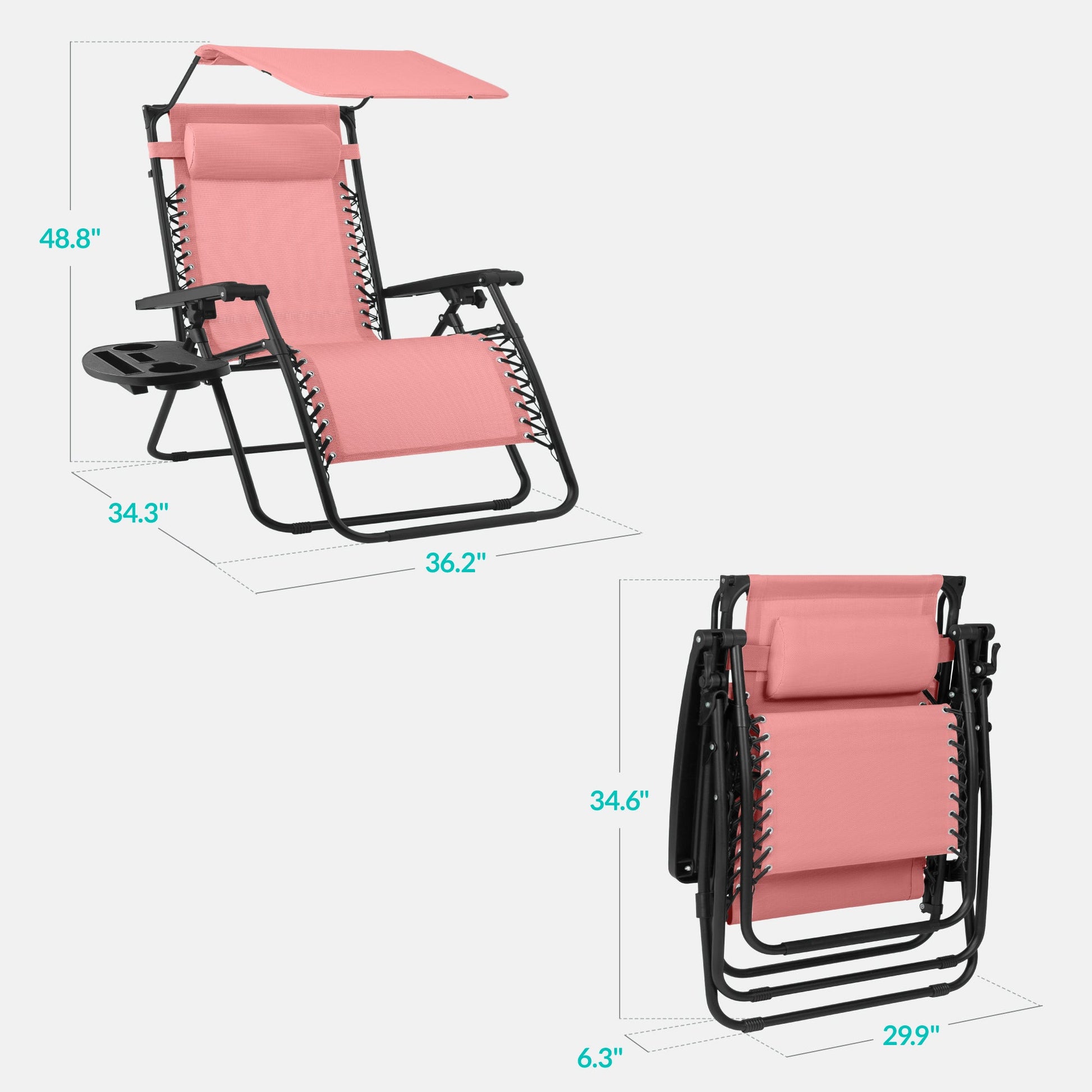30" Wide Folding Zero Gravity Patio Lounge Chair w/Adjustable Canopy Shade