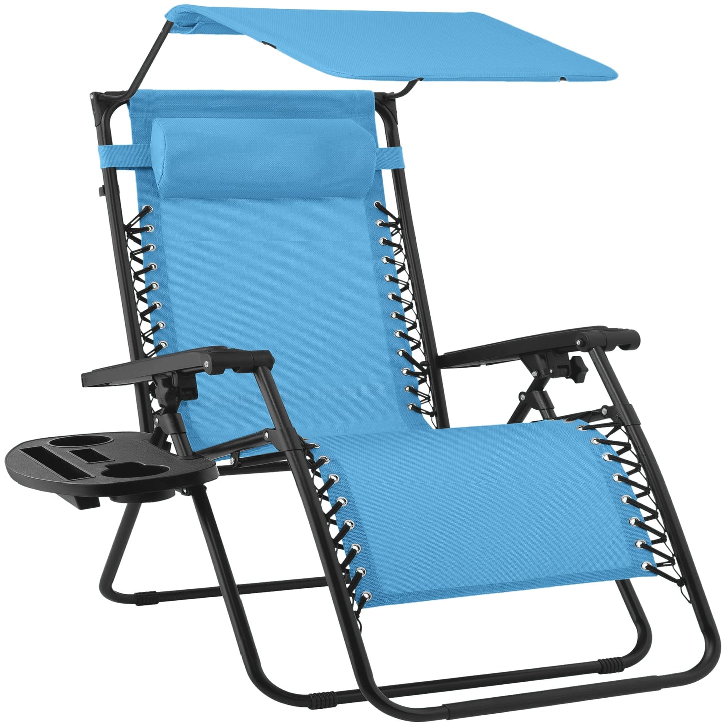 30" Wide Folding Zero Gravity Patio Lounge Chair w/Adjustable Canopy Shade