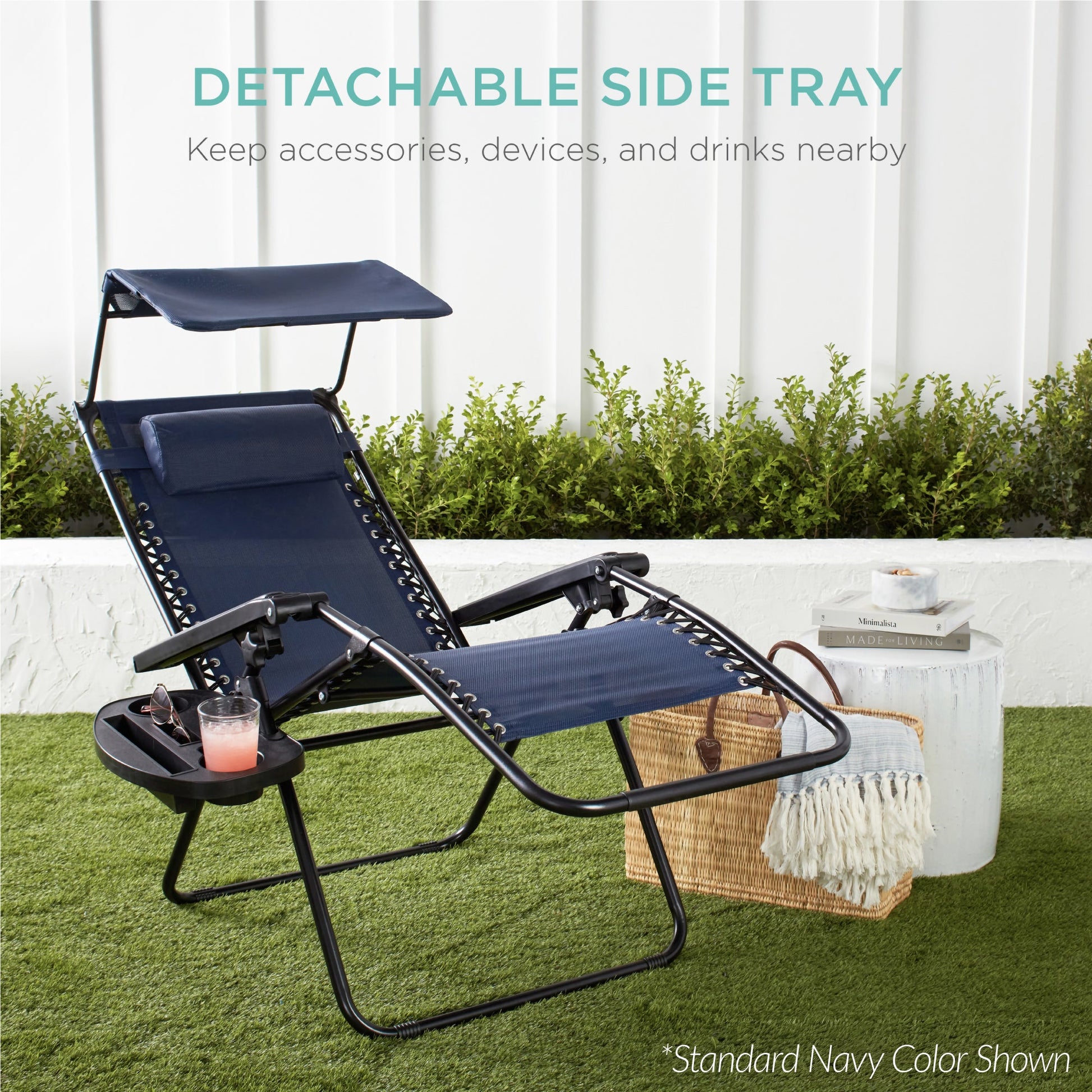 30" Wide Folding Zero Gravity Patio Lounge Chair w/Adjustable Canopy Shade