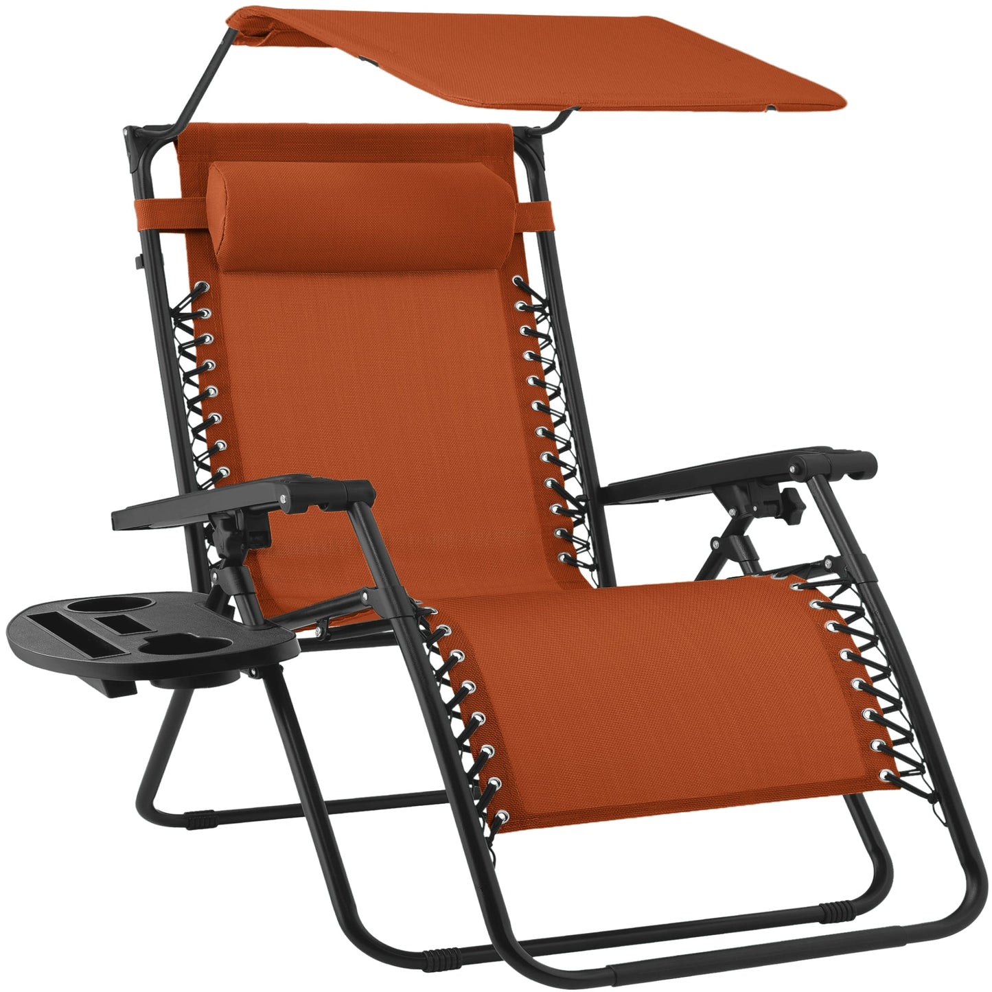 30" Wide Folding Zero Gravity Patio Lounge Chair w/Adjustable Canopy Shade