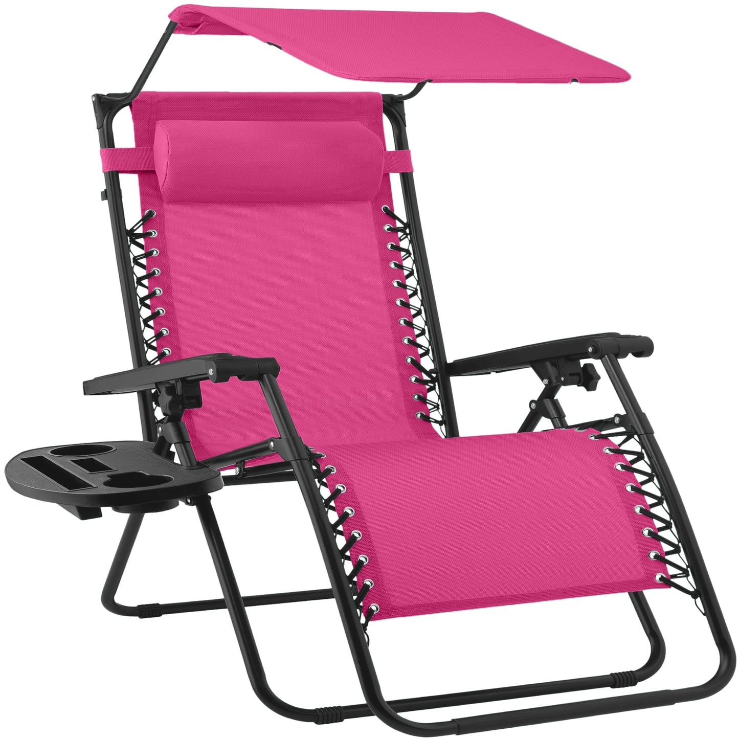30" Wide Folding Zero Gravity Patio Lounge Chair w/Adjustable Canopy Shade