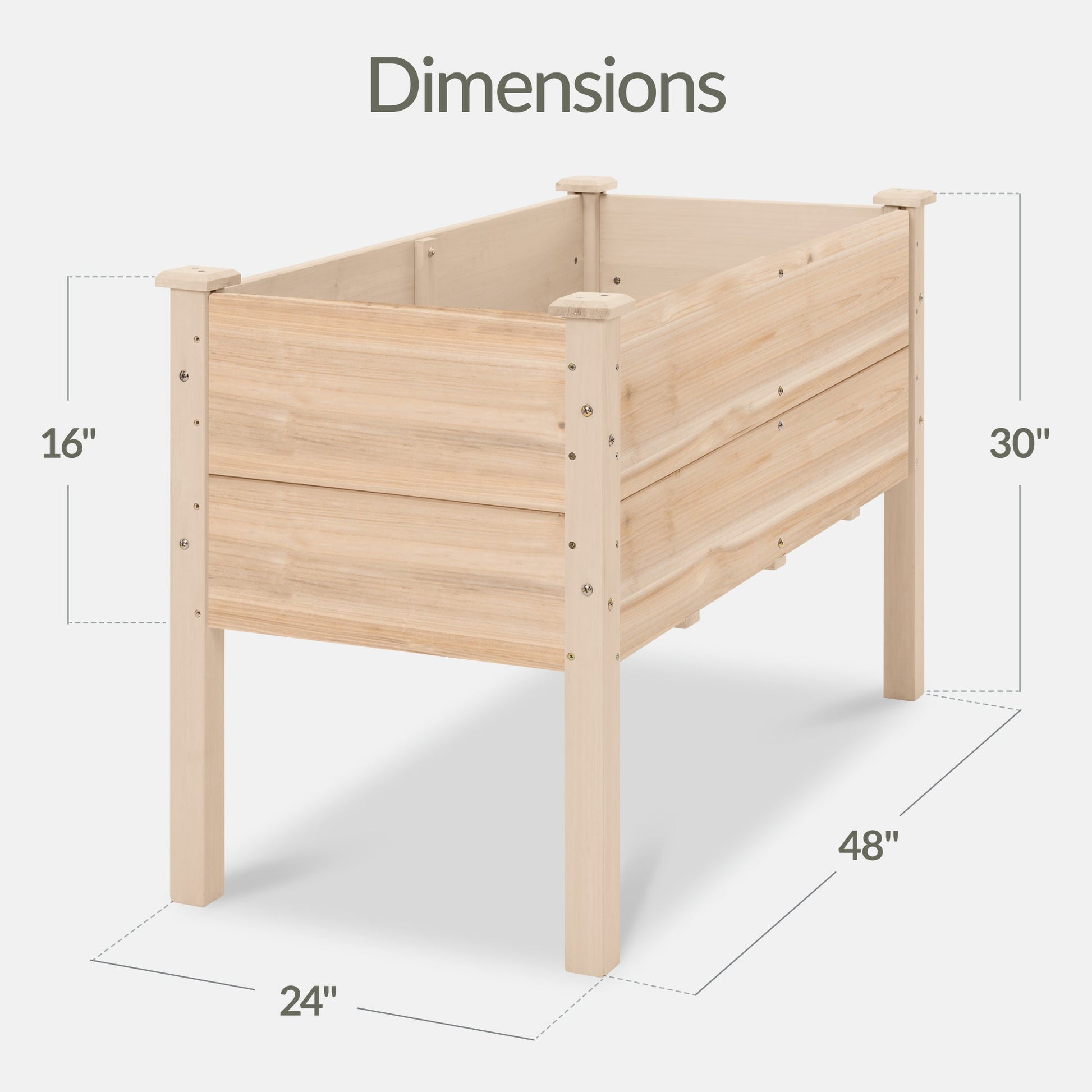 48" x 24" x 30" Raised Wooden Garden Bed w/16" Depth, Elevated Wood Planter