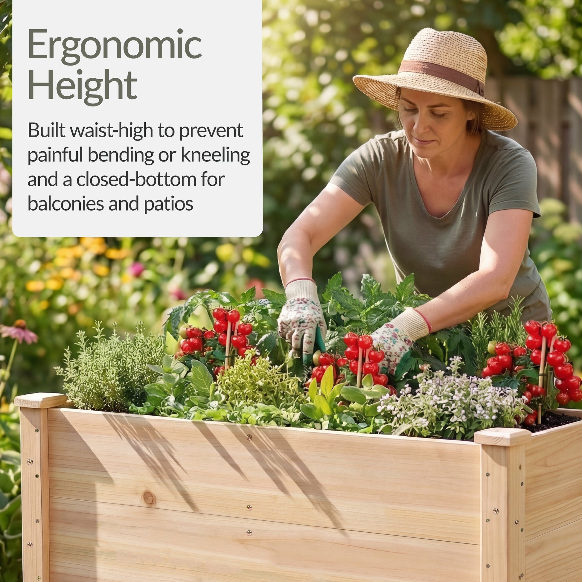 48" x 24" x 30" Raised Wooden Garden Bed w/16" Depth, Elevated Wood Planter